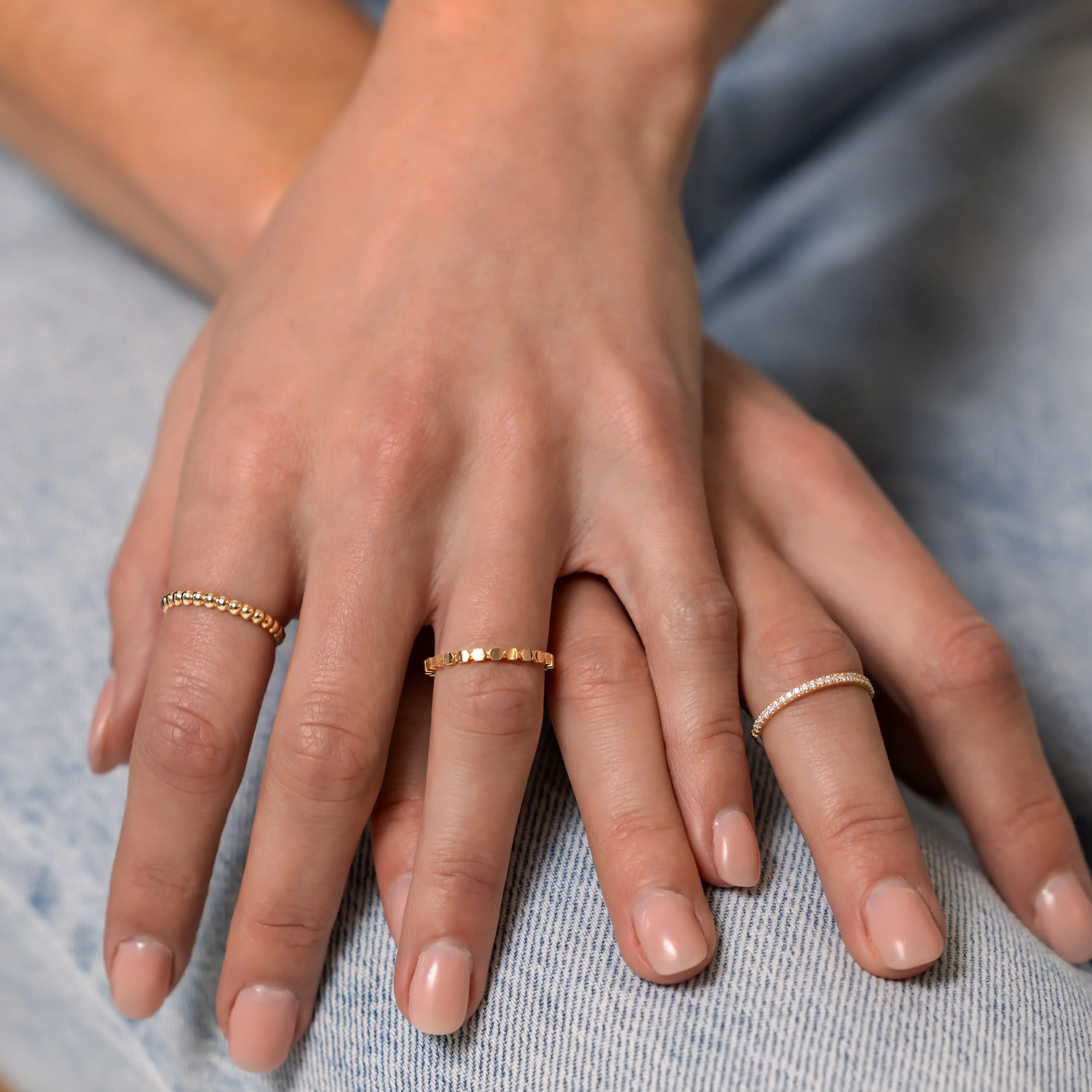 14K Solid Gold Beaded Band Ring – Anygolds