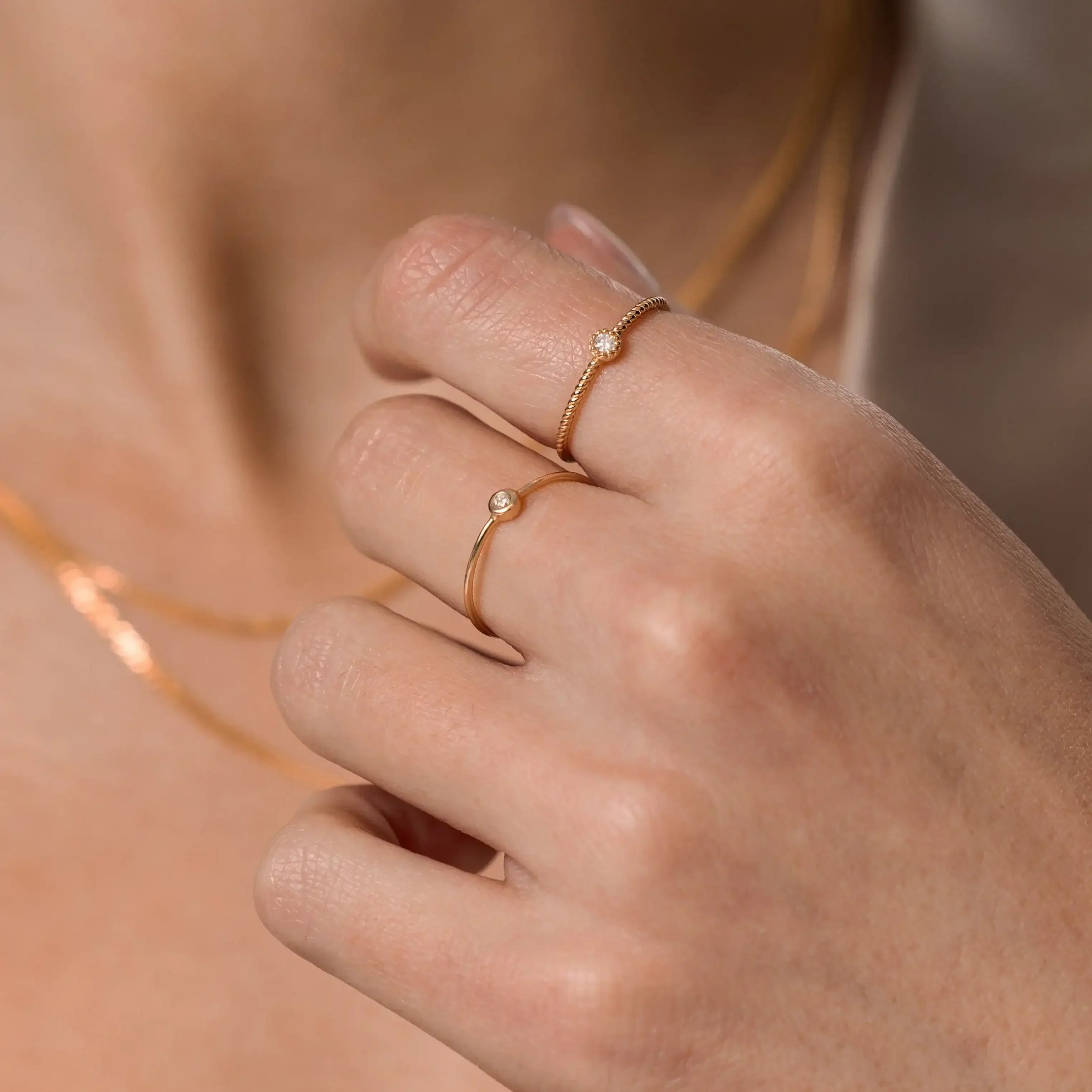 14K Solid Gold Bezel Set Diamond Ring – Anygolds