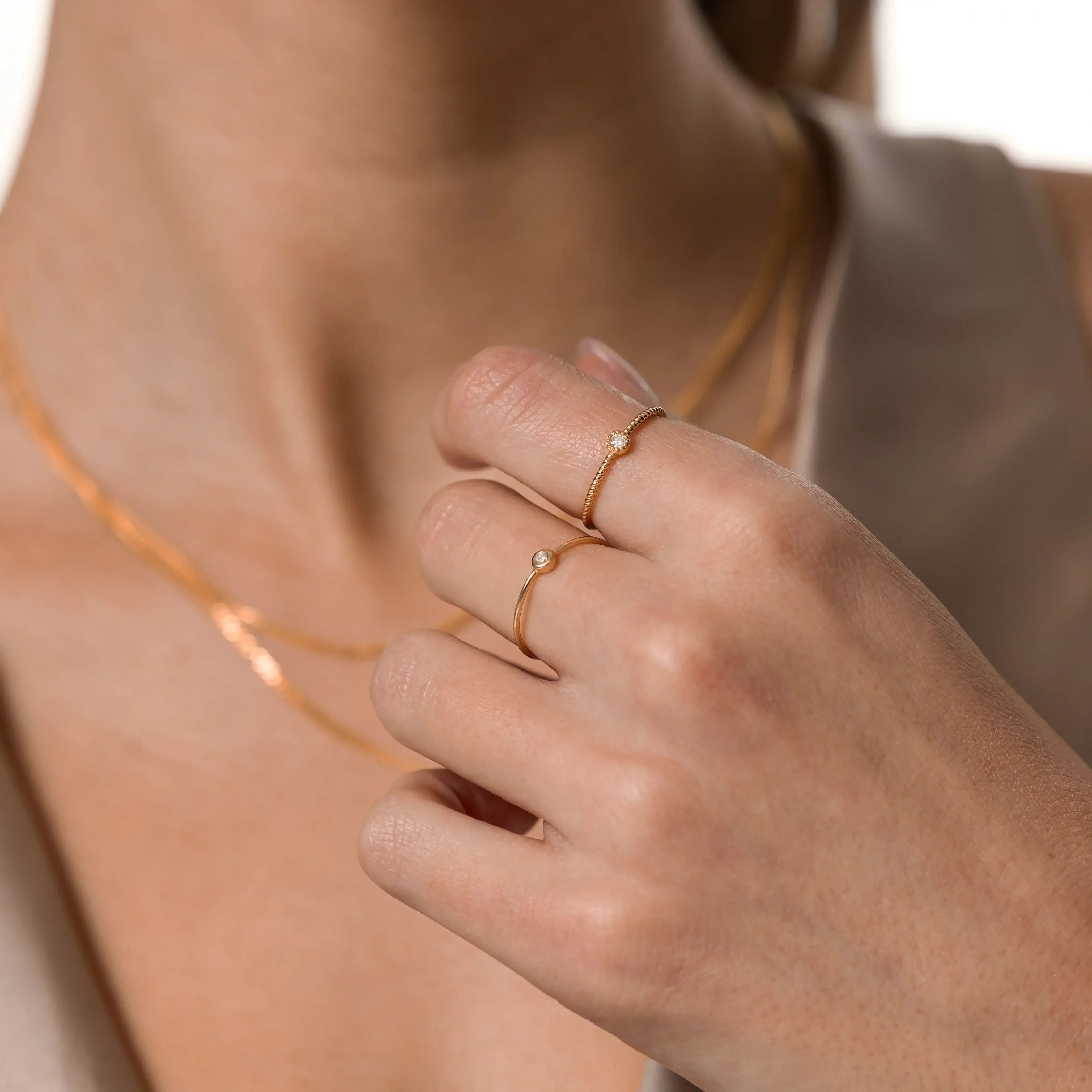 14K Solid Gold Twisted Rope Diamond Ring – Anygolds
