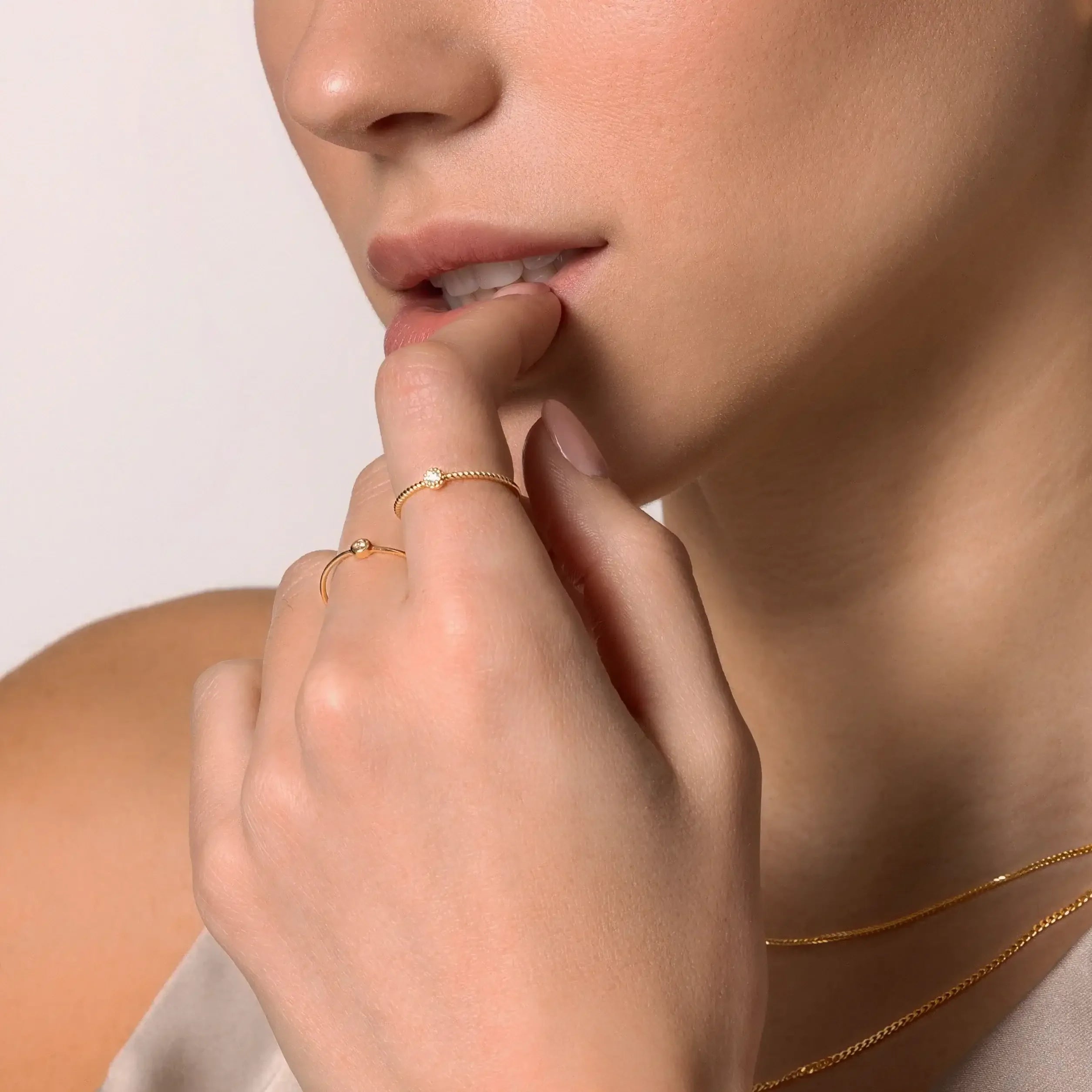 14K Solid Gold Bezel Set Diamond Ring – Anygolds