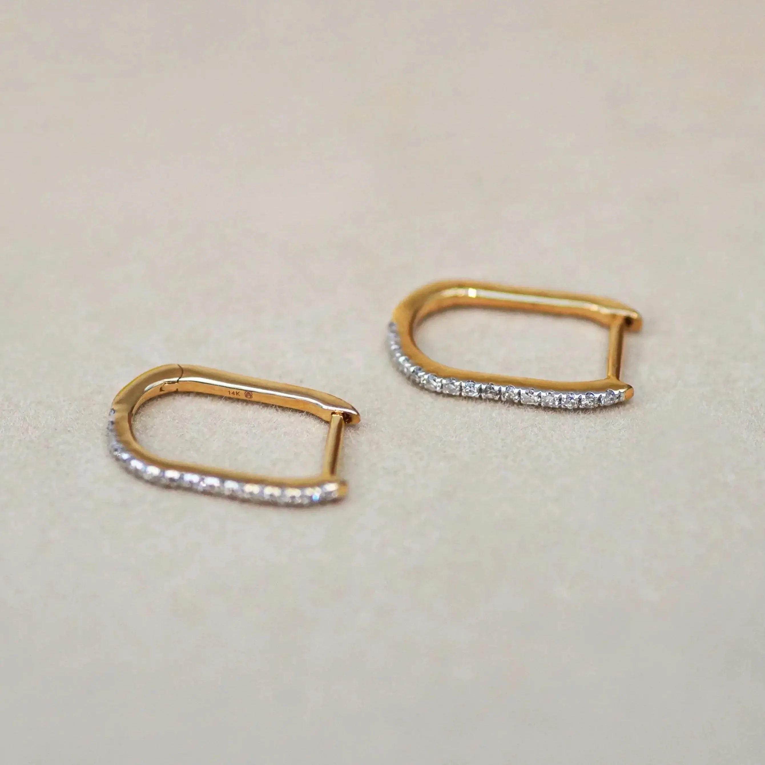 14K Solid Gold Micro-Pavé Diamond Oval Hoop Earrings – Anygolds