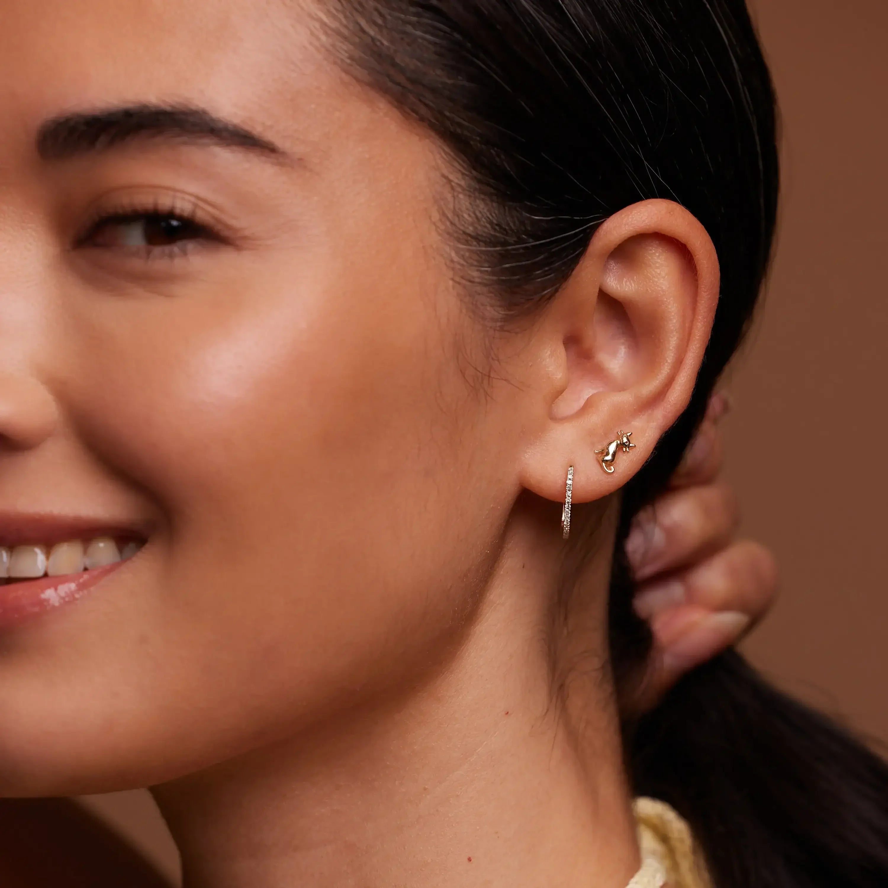 14K Solid Gold Micro-Pavé Diamond Oval Hoop Earrings – Anygolds