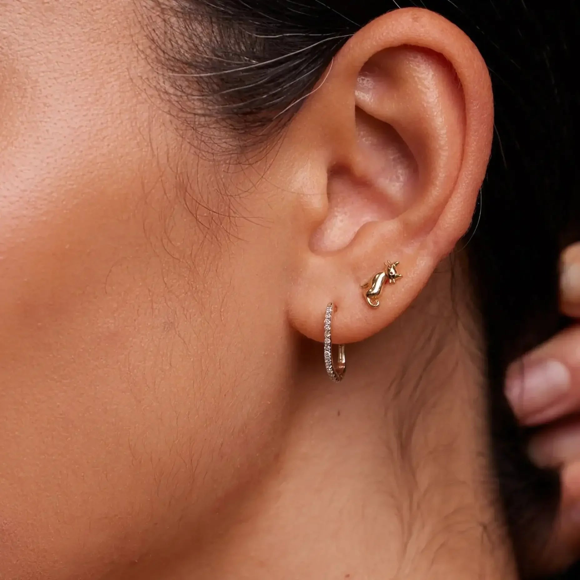 14K Solid Gold Micro-Pavé Diamond Oval Hoop Earrings – Anygolds