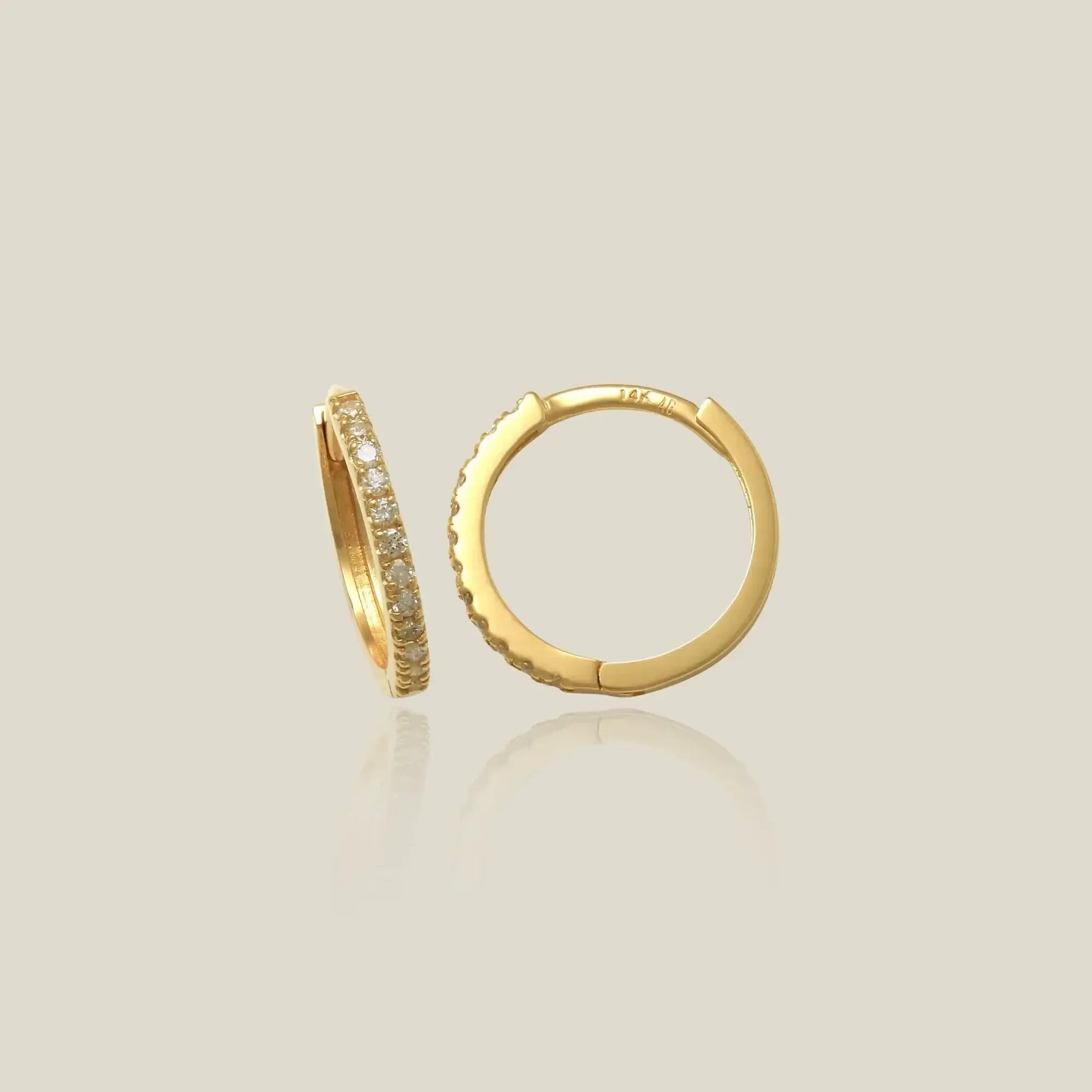 14K Solid Gold Prong Diamond Hoop Earrings – Anygolds