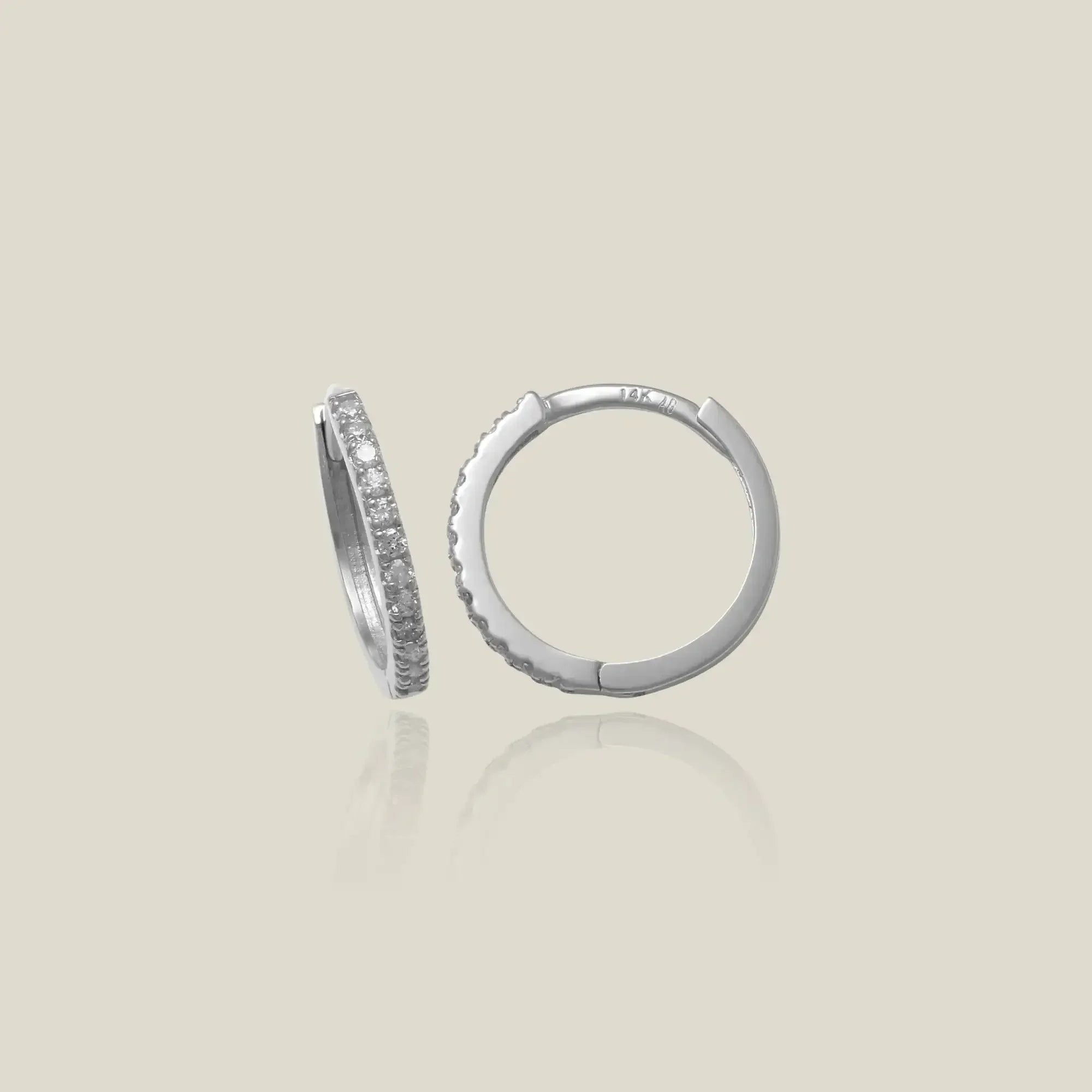 14K Solid Gold Prong Diamond Hoop Earrings – Anygolds