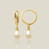 14K Solid Gold Pearl Drop Earrings – Anygolds