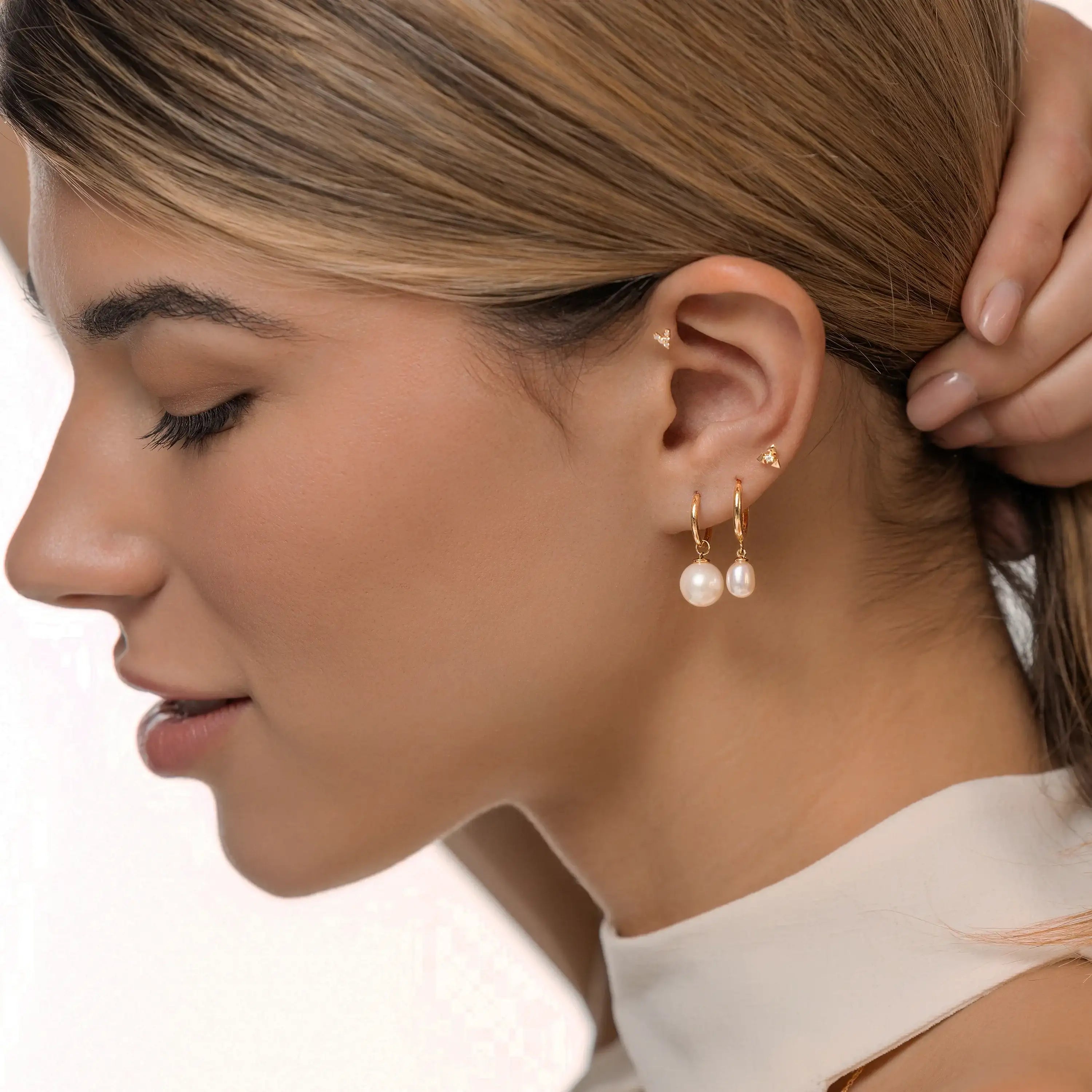 14K Solid Gold Pearl Drop Earrings – Anygolds