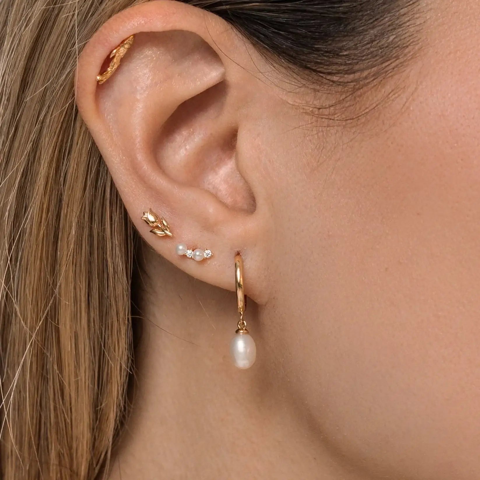 14K Solid Gold Pearl Drop Earrings – Anygolds