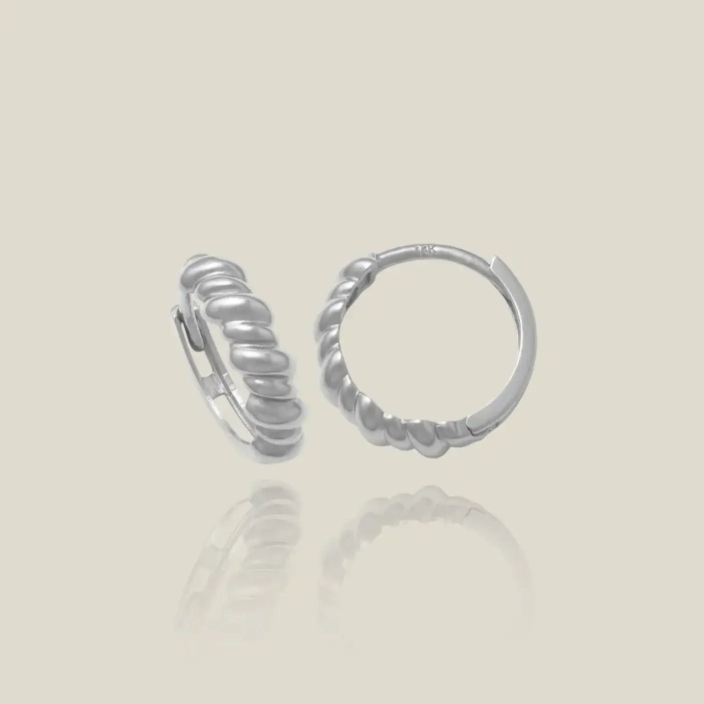 14K Solid Gold Rope Sculpted Huggie Hoop Earrings – Anygolds