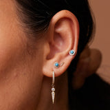 14K Solid Gold CZ Spike Round Drop Huggie Earring (Pair, Single) – Anygolds