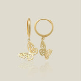 14K Solid Gold Open Butterfly Drop Huggie Earrings – Anygolds