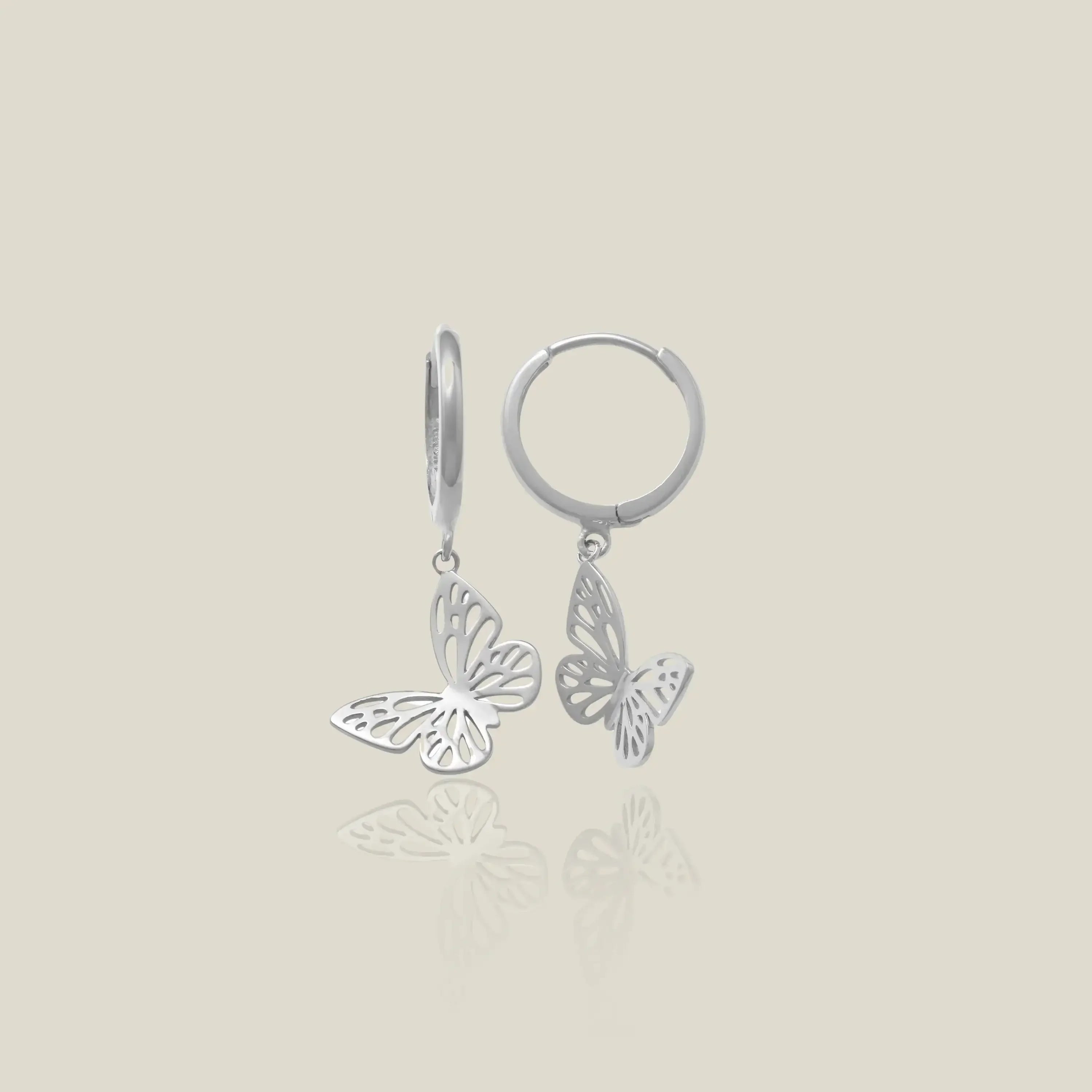14K Solid Gold Open Butterfly Drop Huggie Earrings – Anygolds