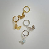 14K Solid Gold Open Butterfly Drop Huggie Earrings – Anygolds