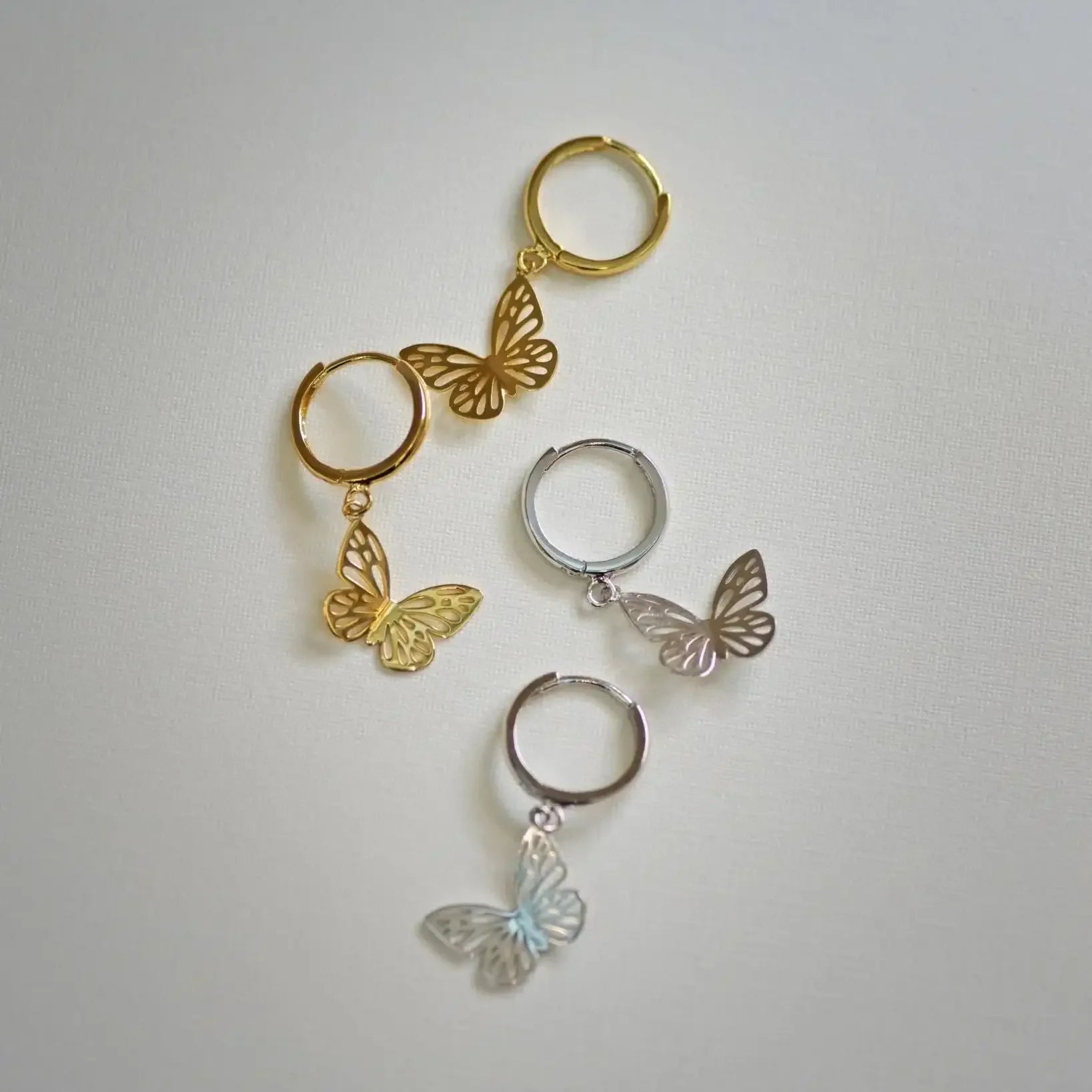 14K Solid Gold Open Butterfly Drop Huggie Earrings – Anygolds