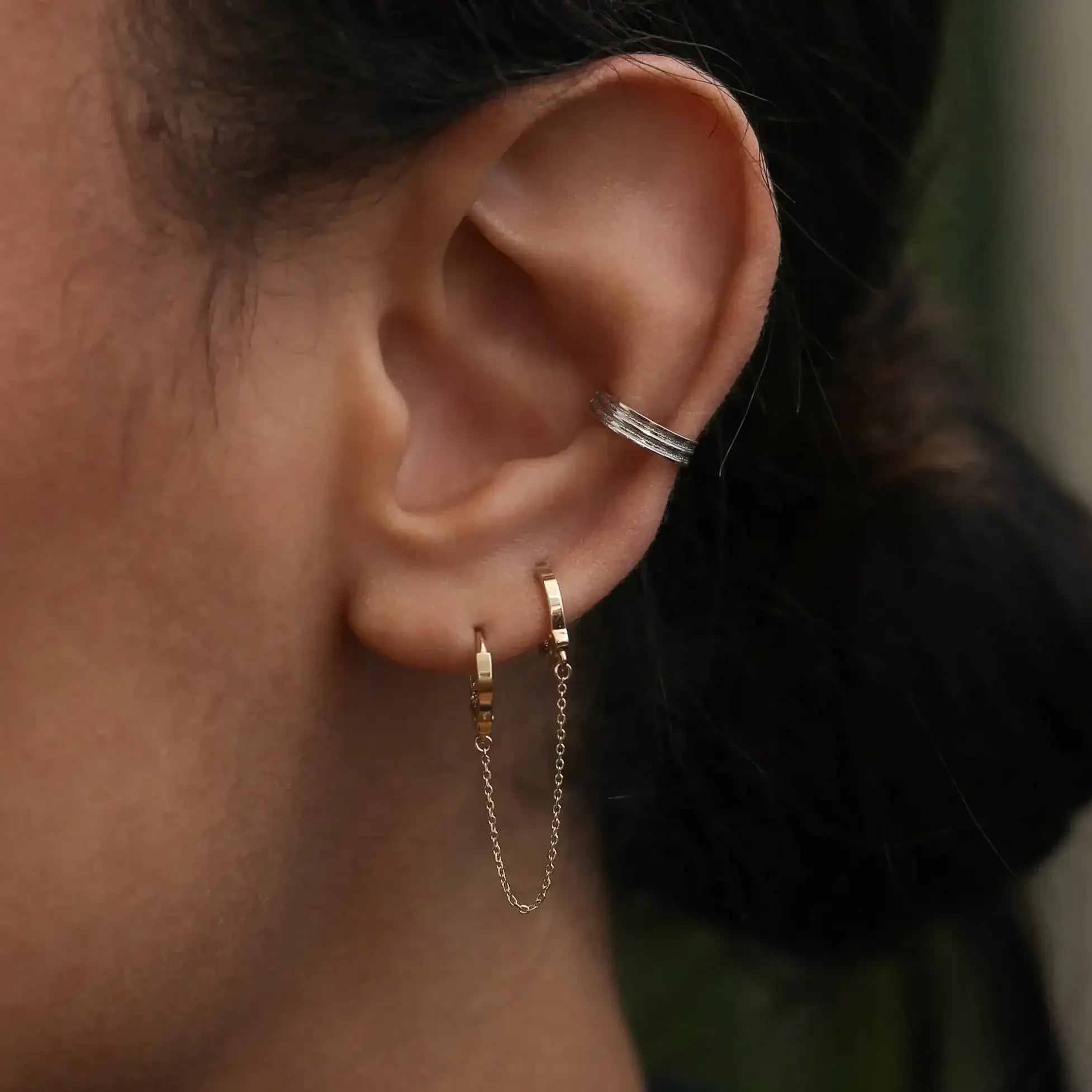 14K Solid Gold Handcuff Chain Double Hoop Earring – Anygolds
