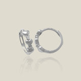 14K Solid Gold Diamond Triple Heart Huggie Hoop Earrings – Anygolds