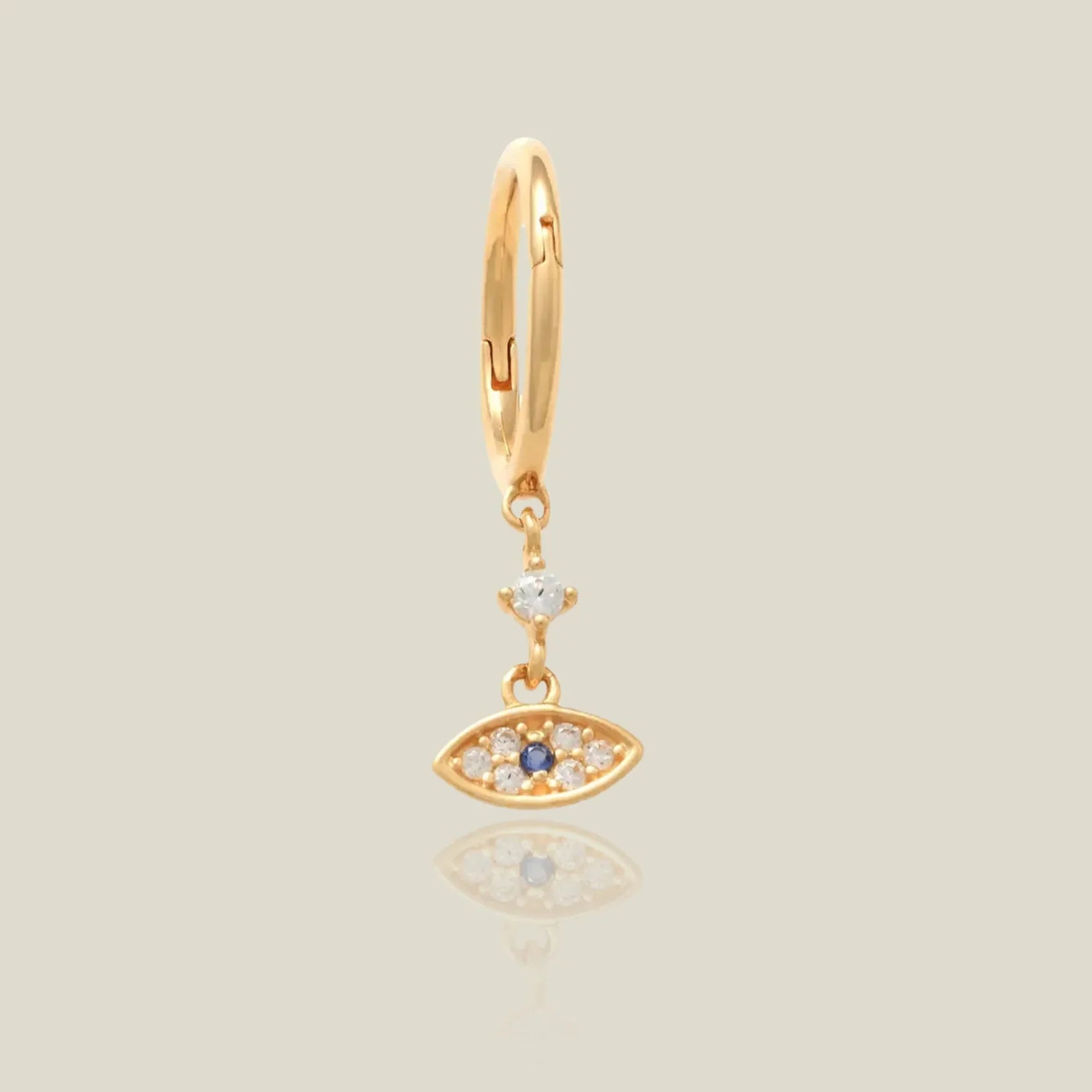14K Solid Gold Sapphire Evil Eye Dangle Clicker Hoop – Anygolds