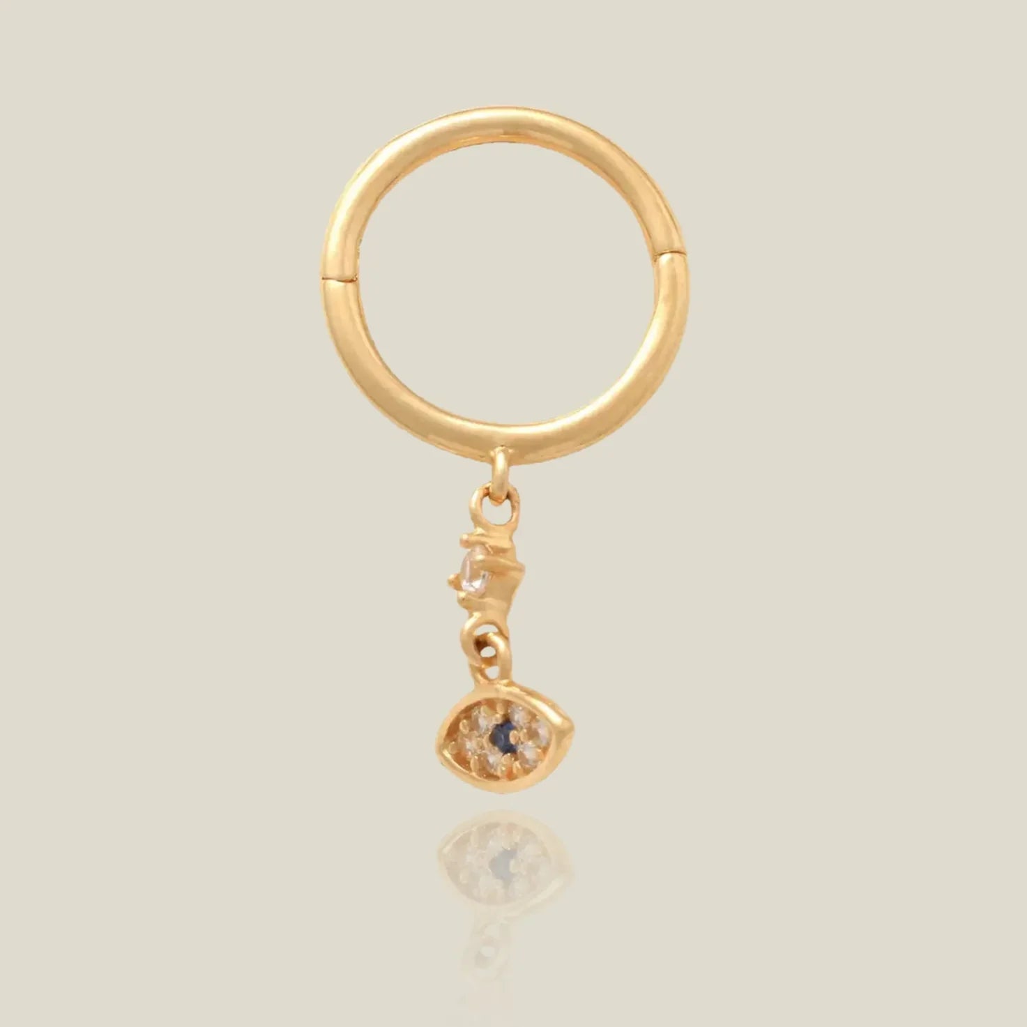 14K Solid Gold Sapphire Evil Eye Dangle Clicker Hoop – Anygolds
