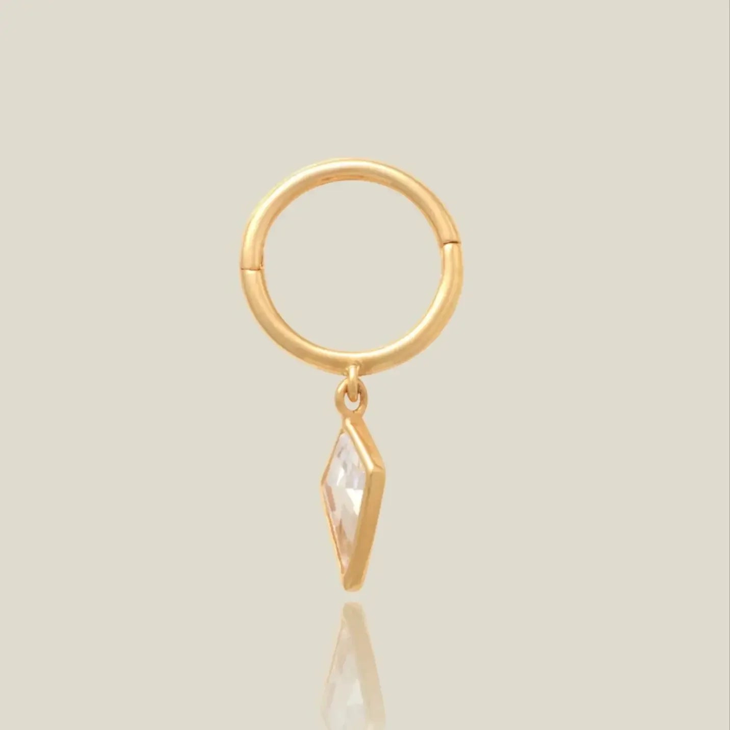 14K Solid Gold Diamond Shaped Charm Dangle Clicker Hoop – Anygolds