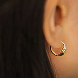 14K Solid Gold Moon Arc Face Huggie Hoop Earrings – Anygolds