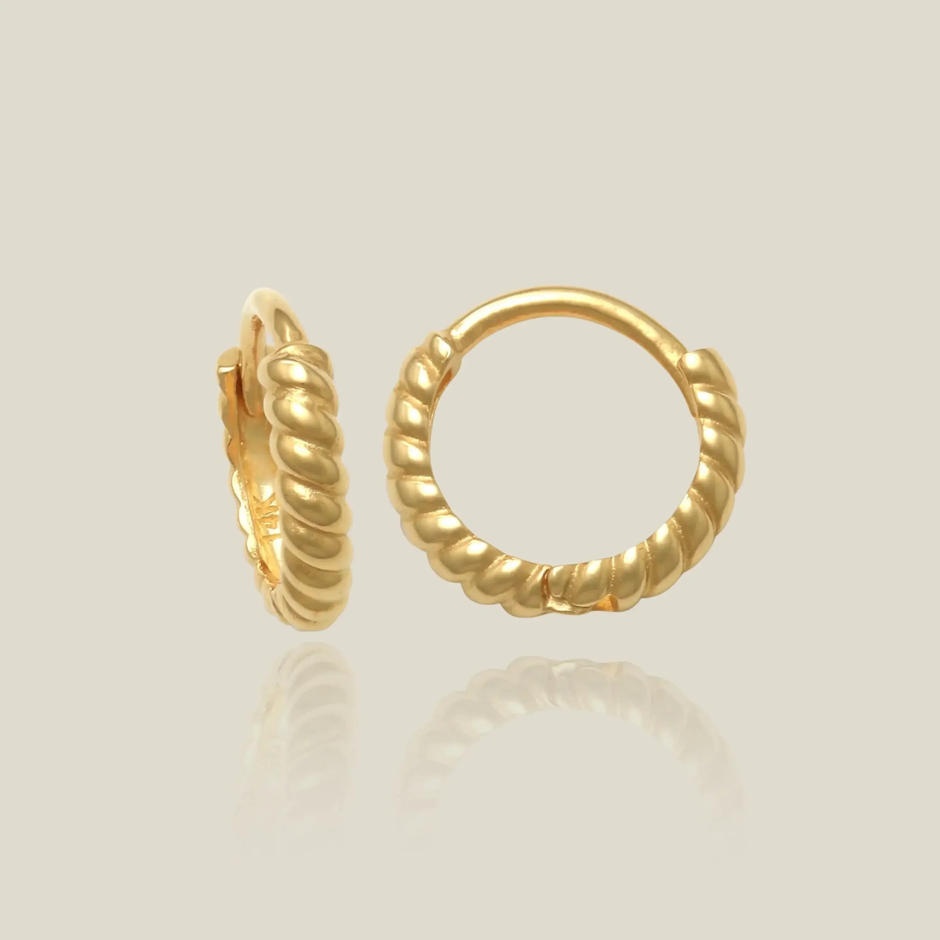 14K Solid Gold Twisted Huggie Hoop Earrings – Anygolds