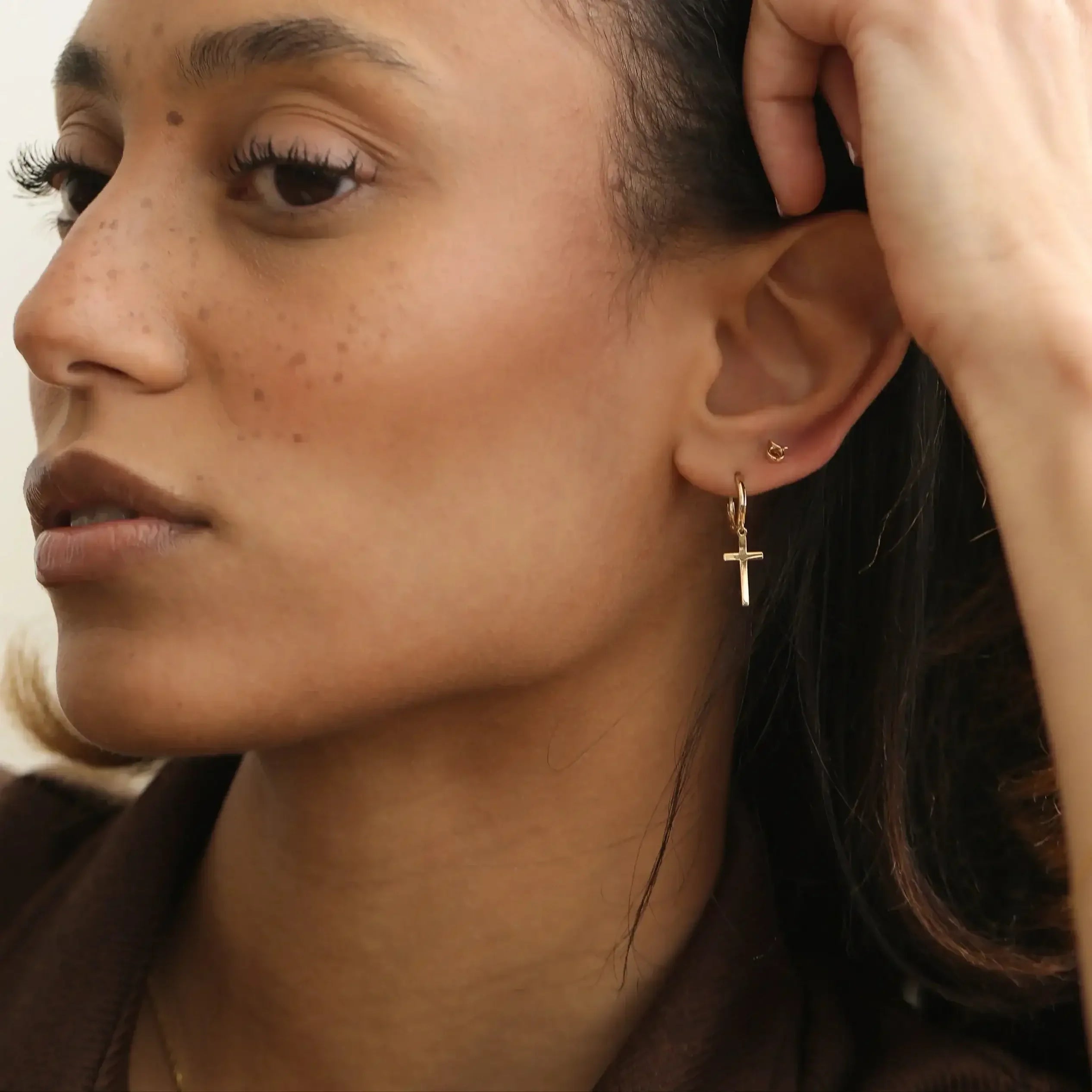 14K Solid Gold Plain Cross Drop Earrings – Anygolds