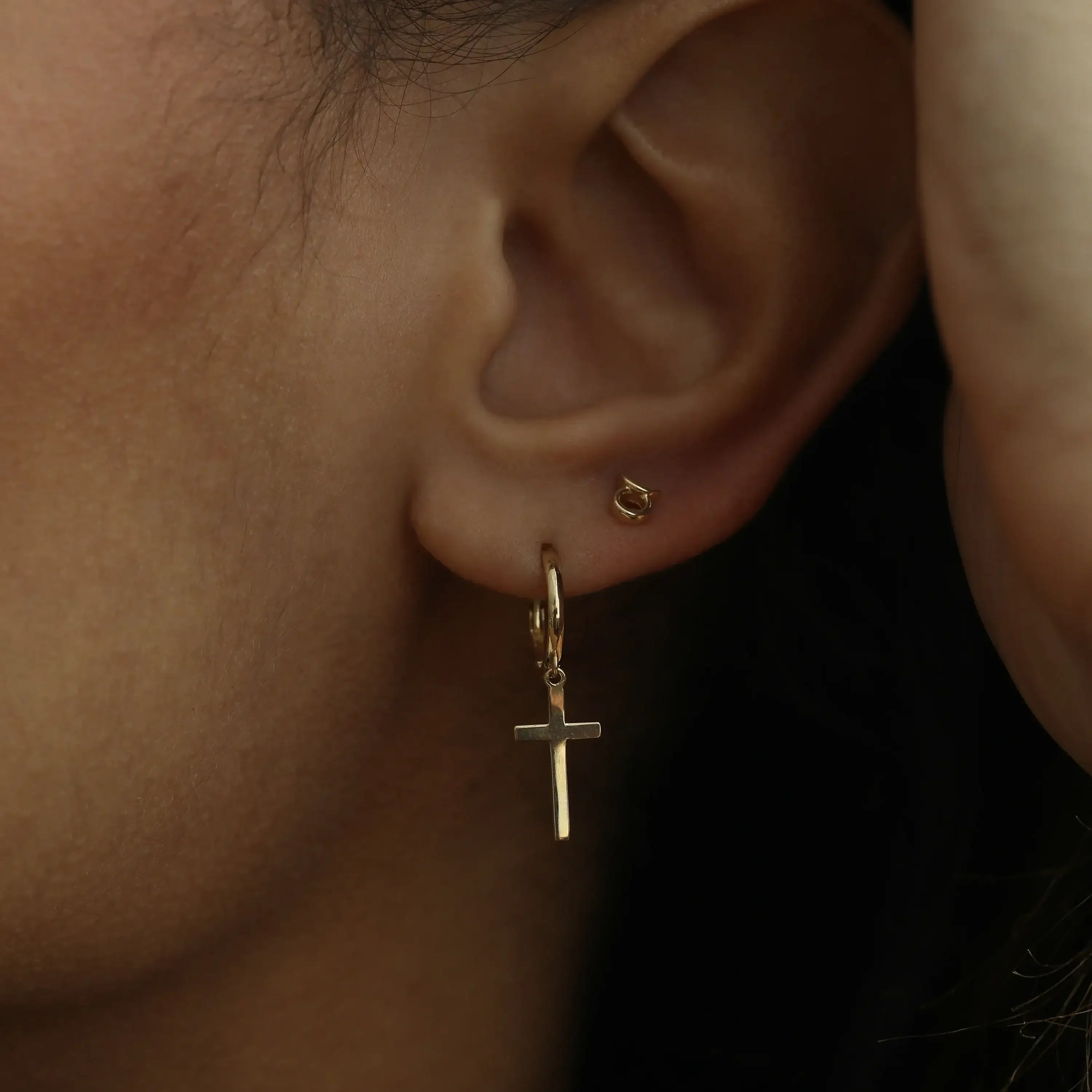 14K Solid Gold Plain Cross Drop Earrings – Anygolds