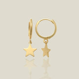 14K Solid Gold Star Drop Huggie Hoop Earrings – Anygolds