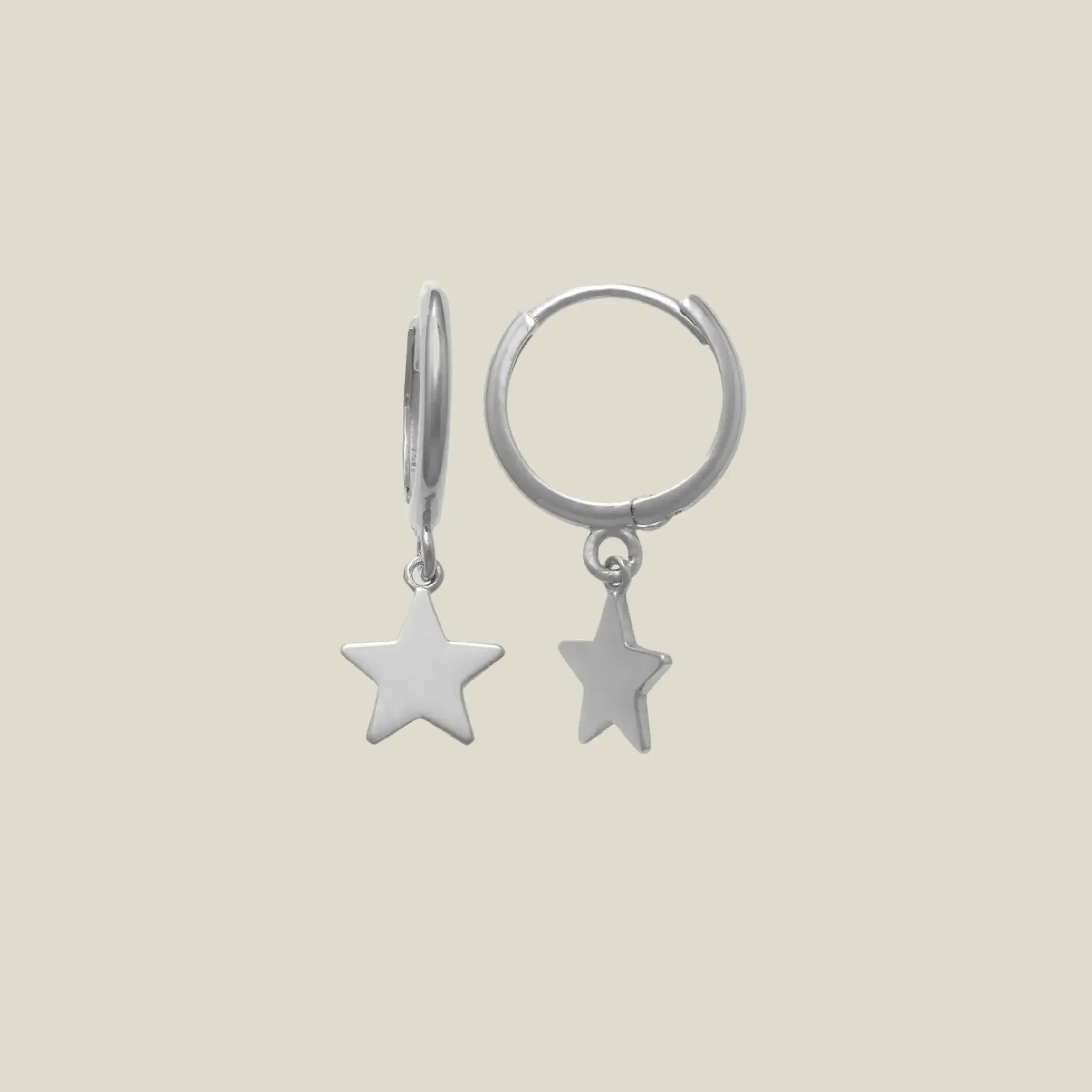 14K Solid Gold Star Drop Huggie Hoop Earrings – Anygolds