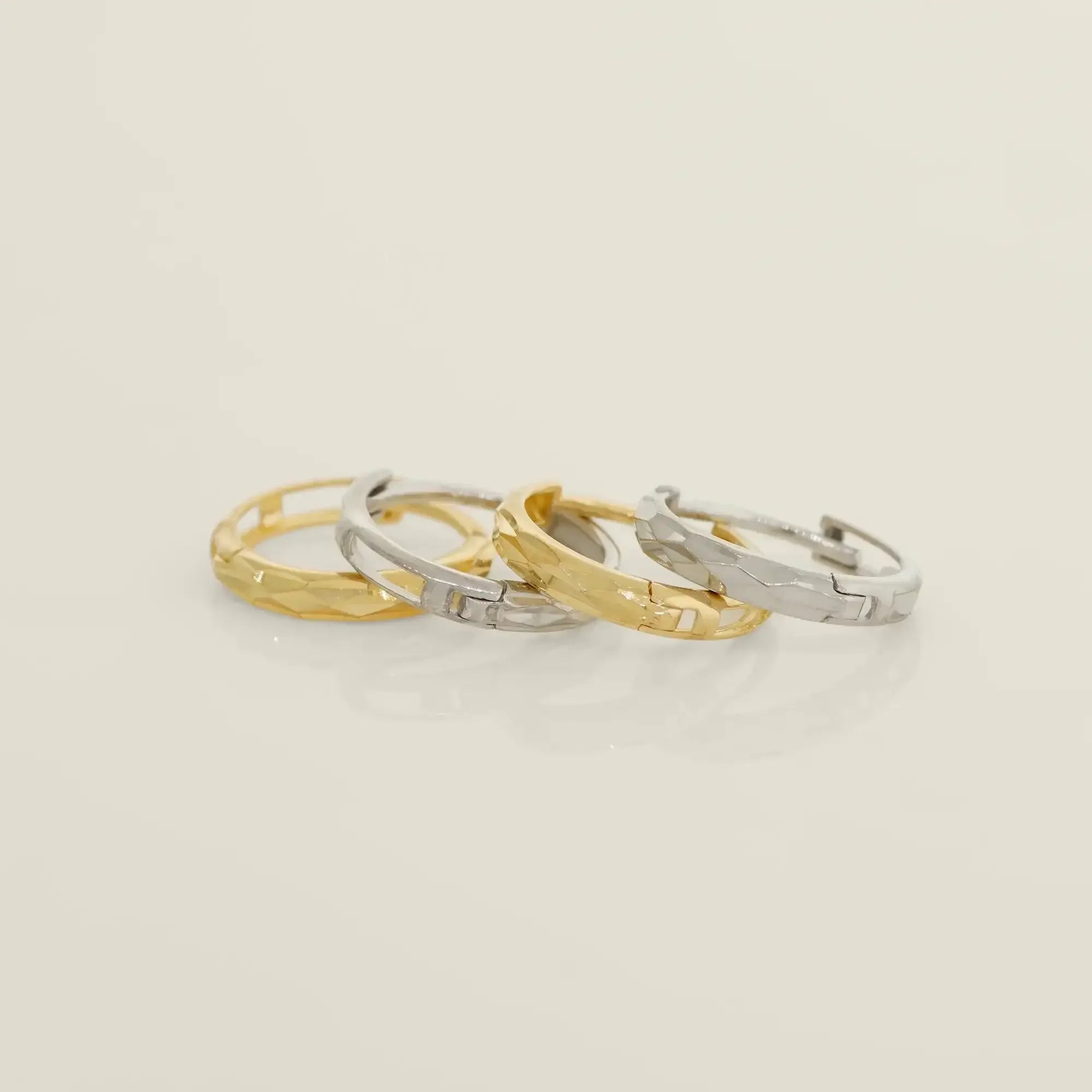 14K Solid Gold Textured Diamond-Cut Huggie Hoop Earrings – Anygolds