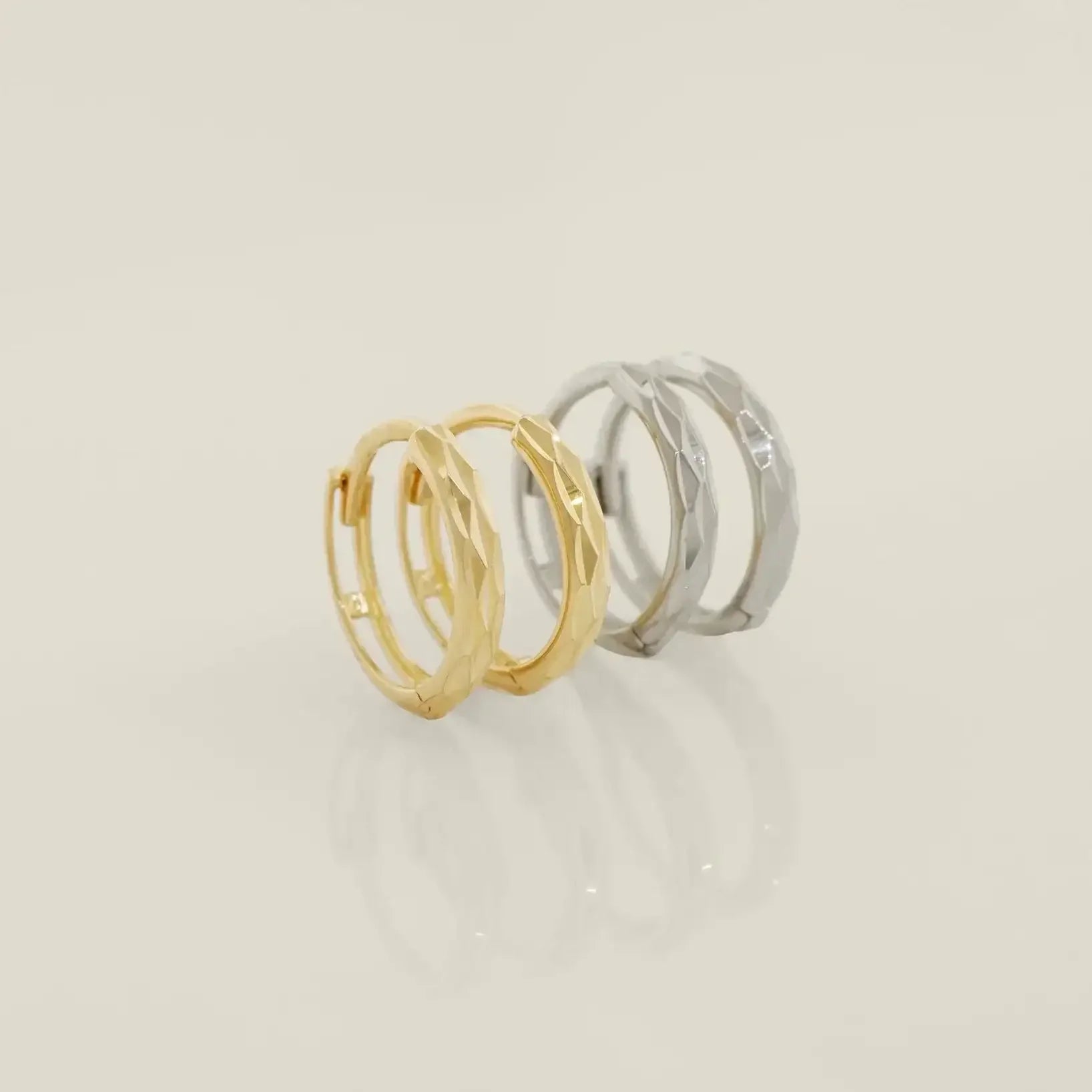 14K Solid Gold Textured Diamond-Cut Huggie Hoop Earrings – Anygolds