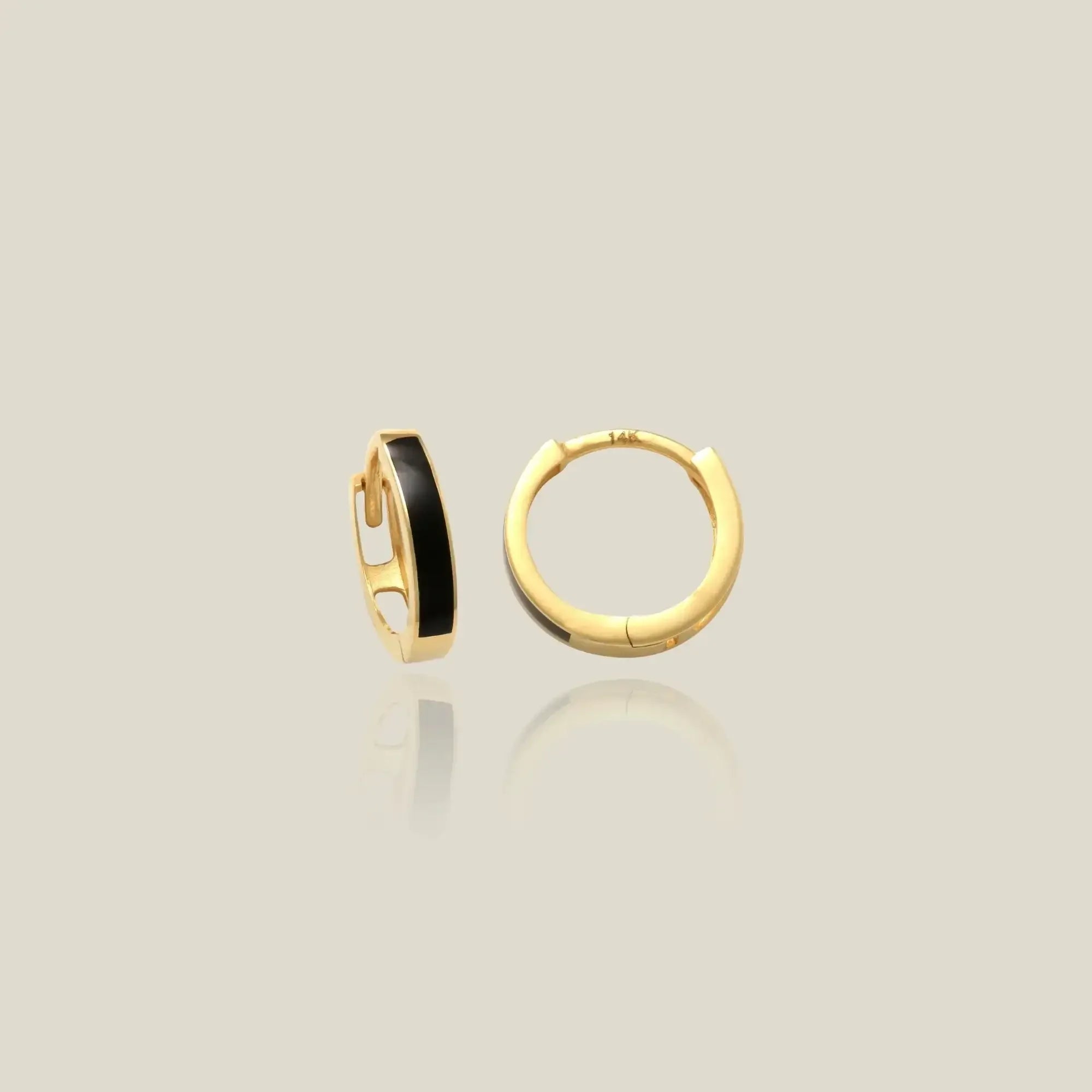 14K Solid Gold Black & Gold Mini Hoop Earrings – Anygolds