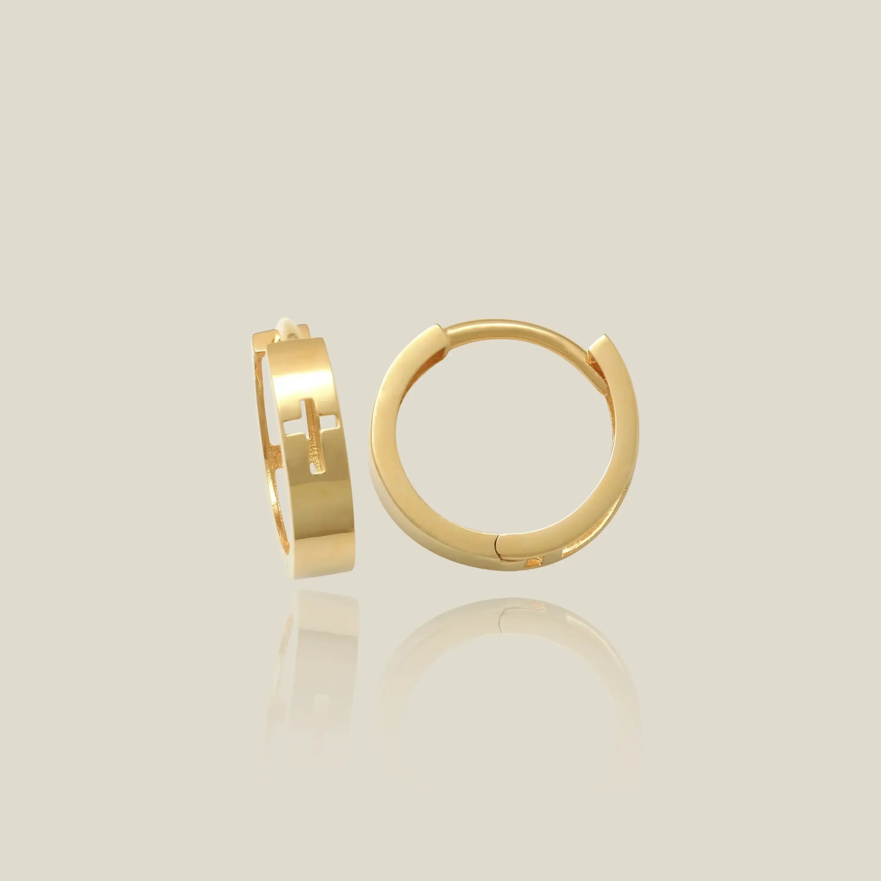 14K Solid Gold Engraved Cross Huggie Hoop Earrings – Anygolds