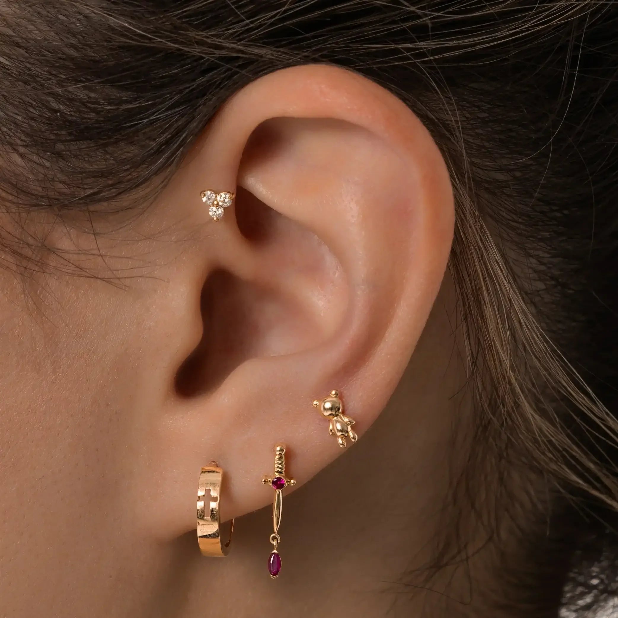 14K Solid Gold Diamond Trinity Lotus Stud – Anygolds