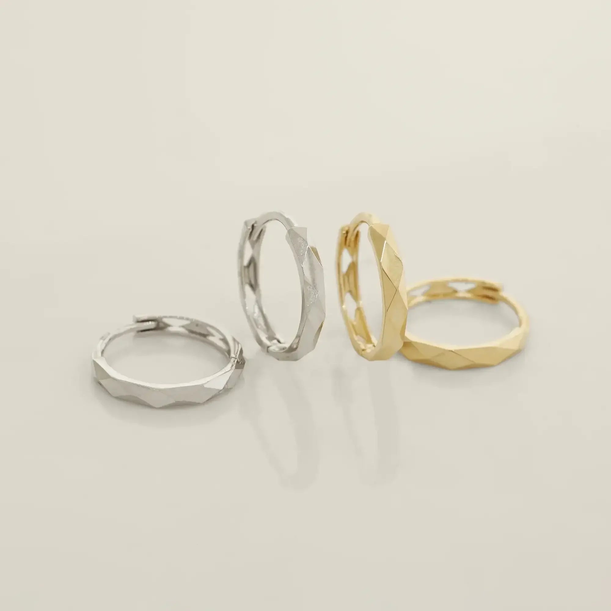 14K Solid Gold Sleek Diamond-Cut Huggie Hoop Earrings – Anygolds