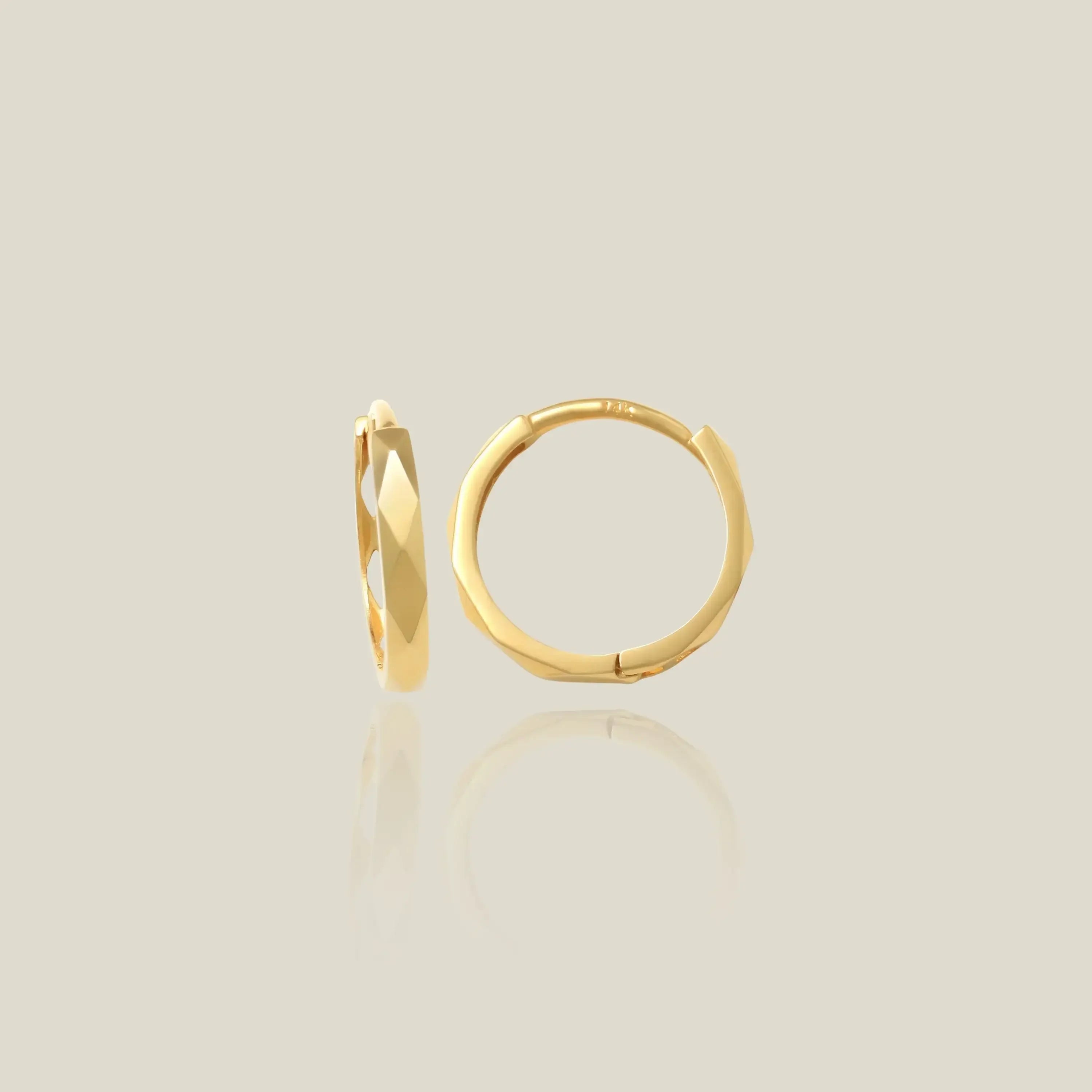 14K Solid Gold Sleek Diamond-Cut Huggie Hoop Earrings – Anygolds