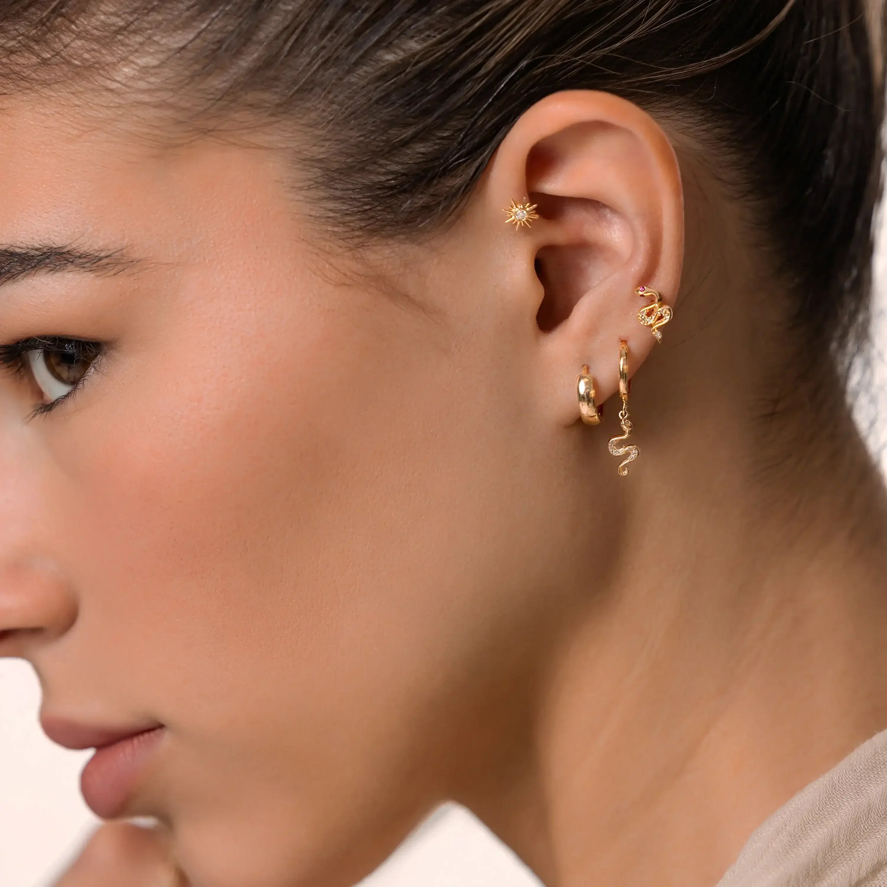 14K Solid Gold Diamond & Ruby Snake Stud – Anygolds