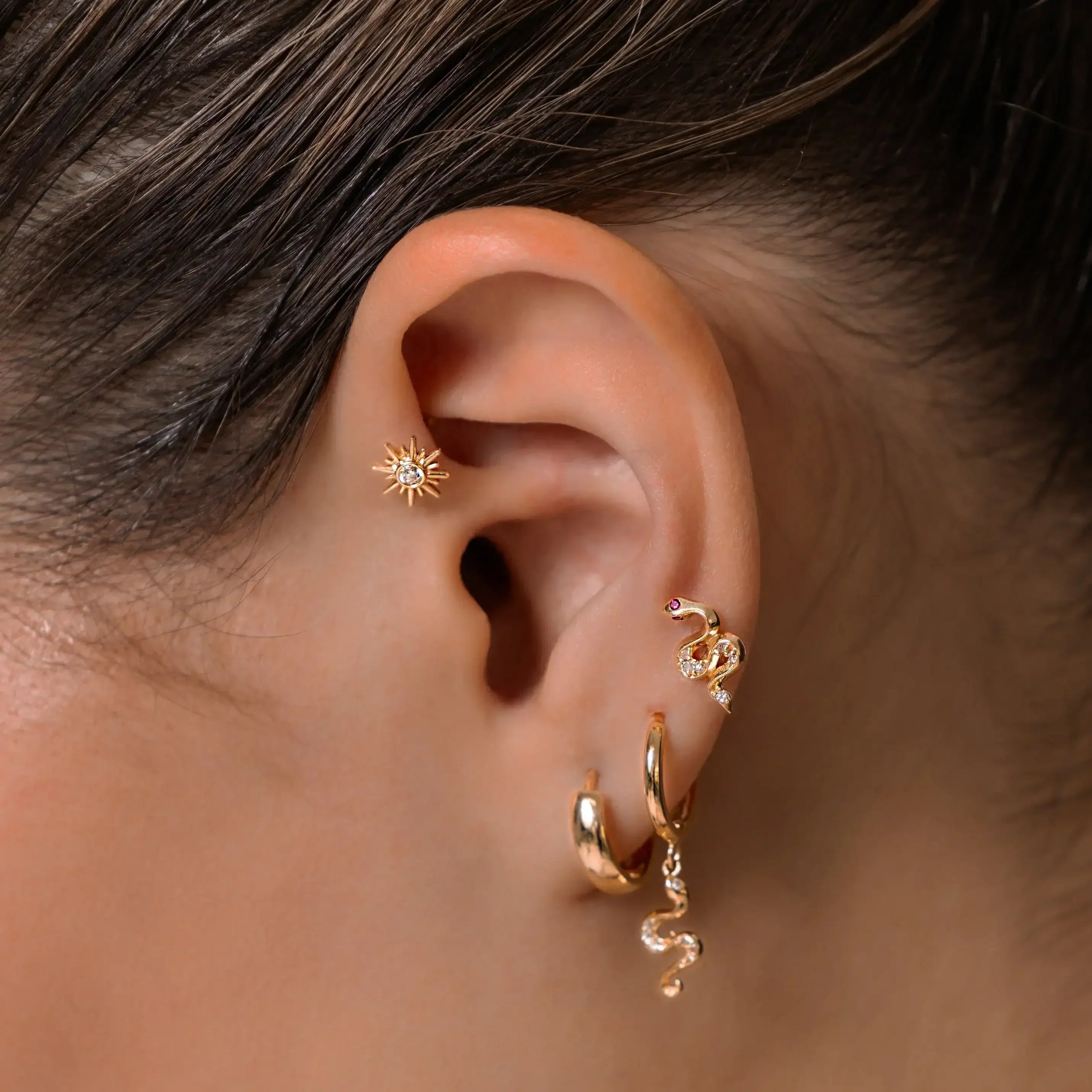 14K Solid Gold Diamond & Ruby Snake Stud – Anygolds