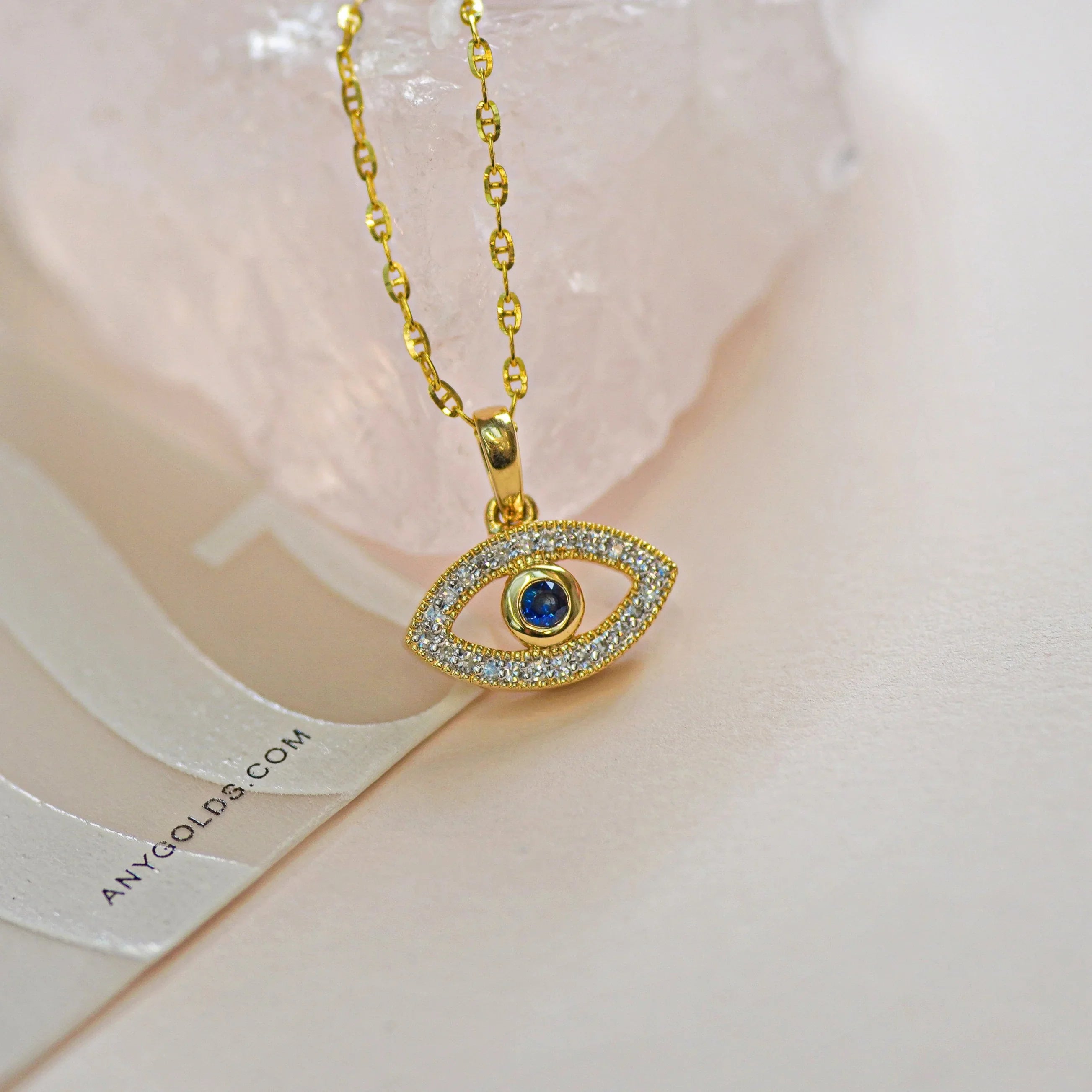 Diamond & Sapphire Evil Eye Pendant - Anygolds