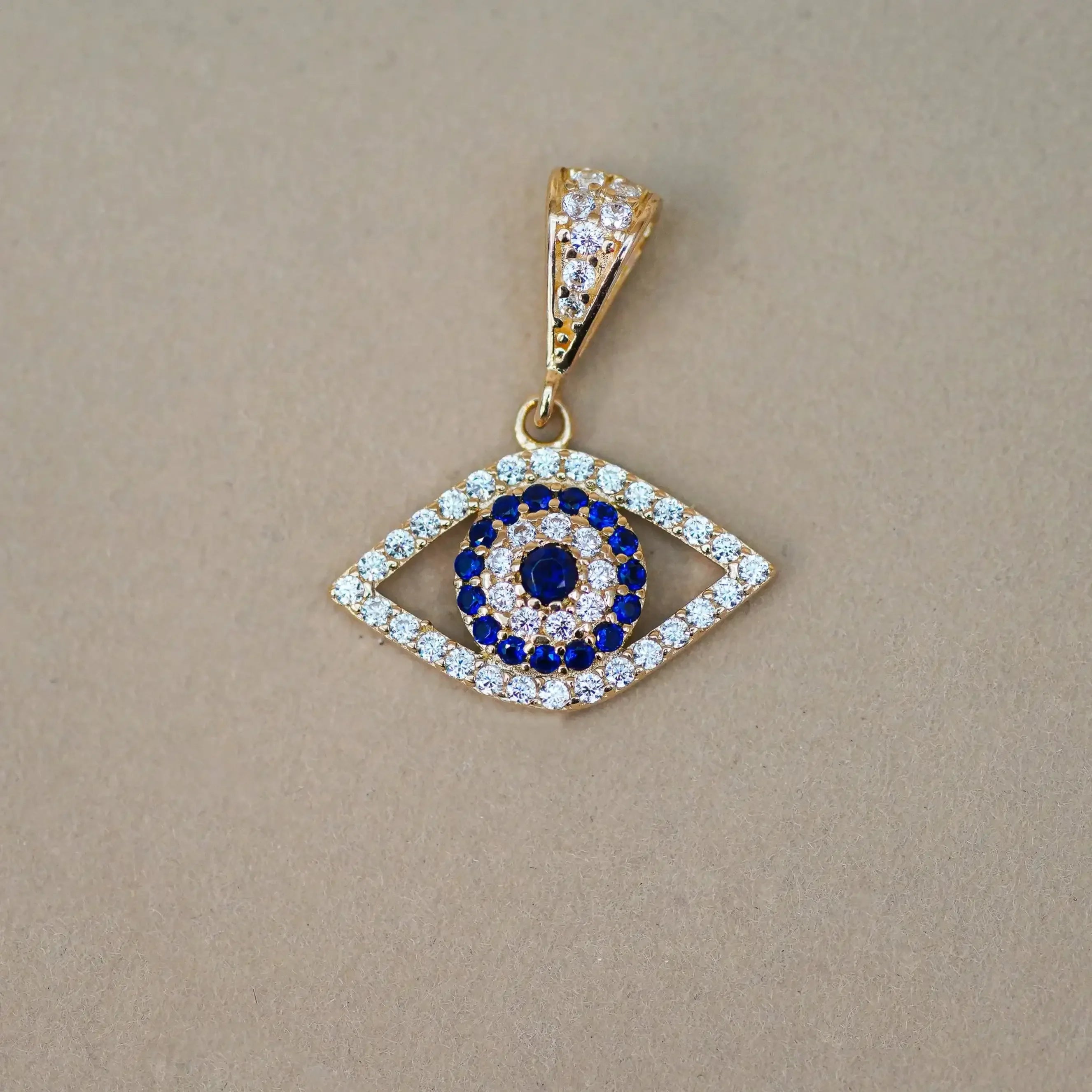 14K Solid Gold Eternity Blue Evil Eye Pendant – Anygolds