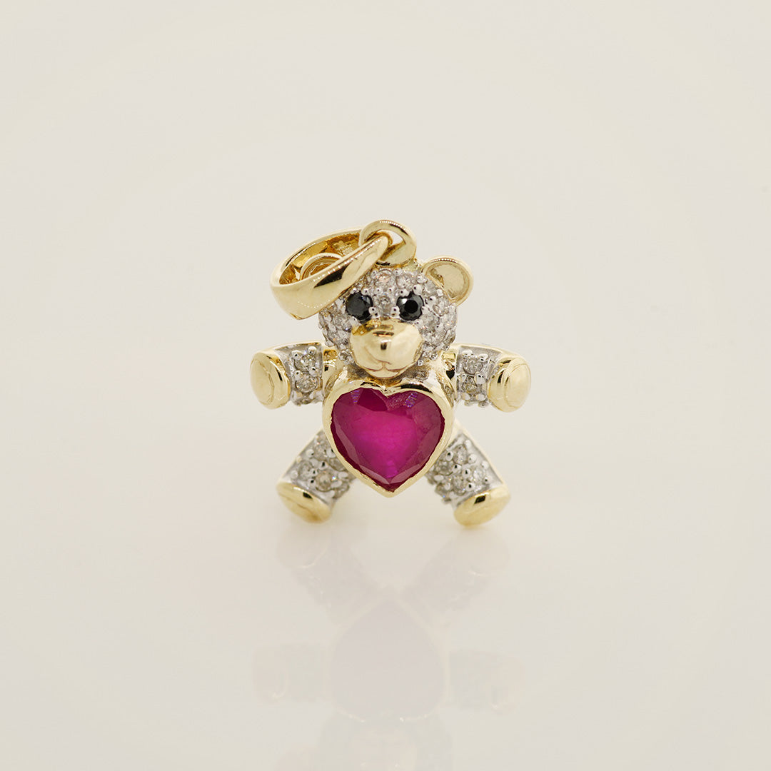 Color Stone Heart Teddy Bear Pendant