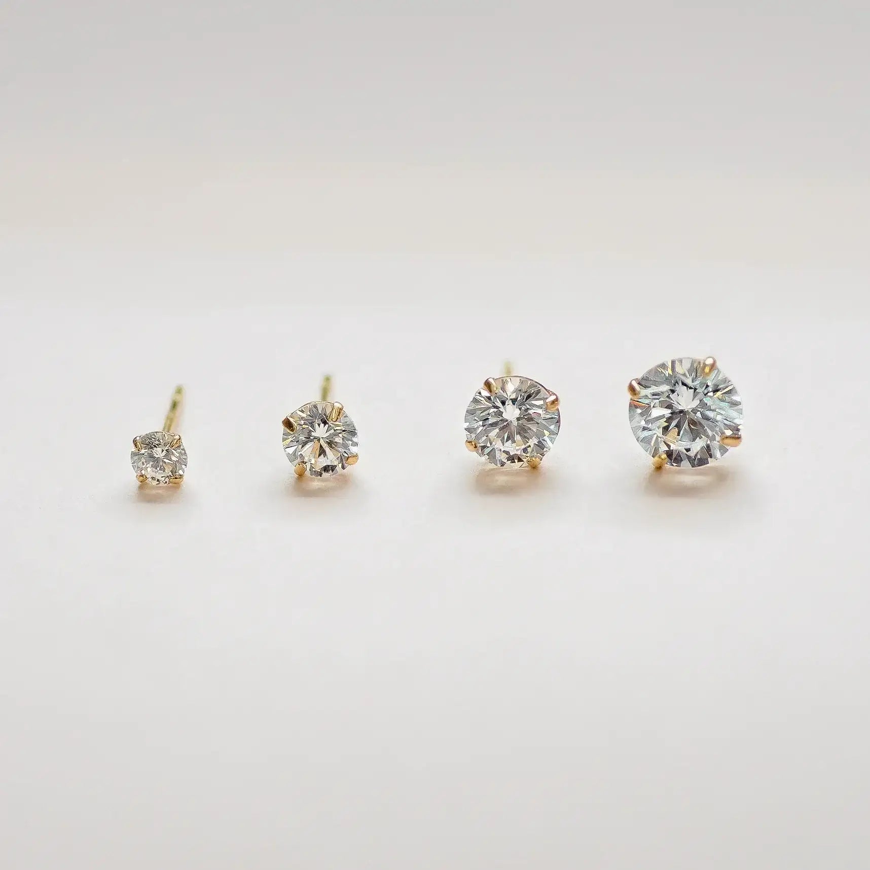 14K Solid Gold CZ Round Stud Earrings – Anygolds