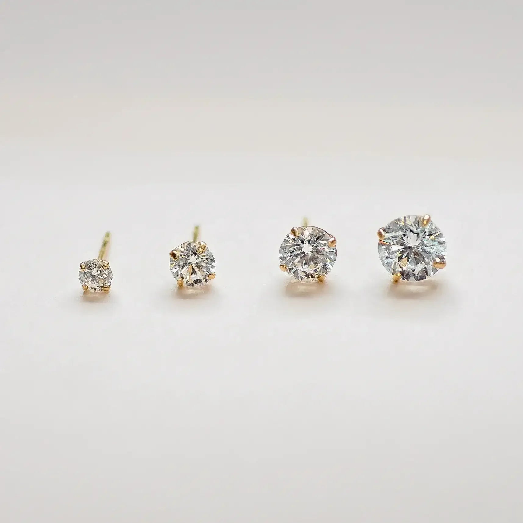 14K Solid Gold CZ Round Stud Earrings – Anygolds