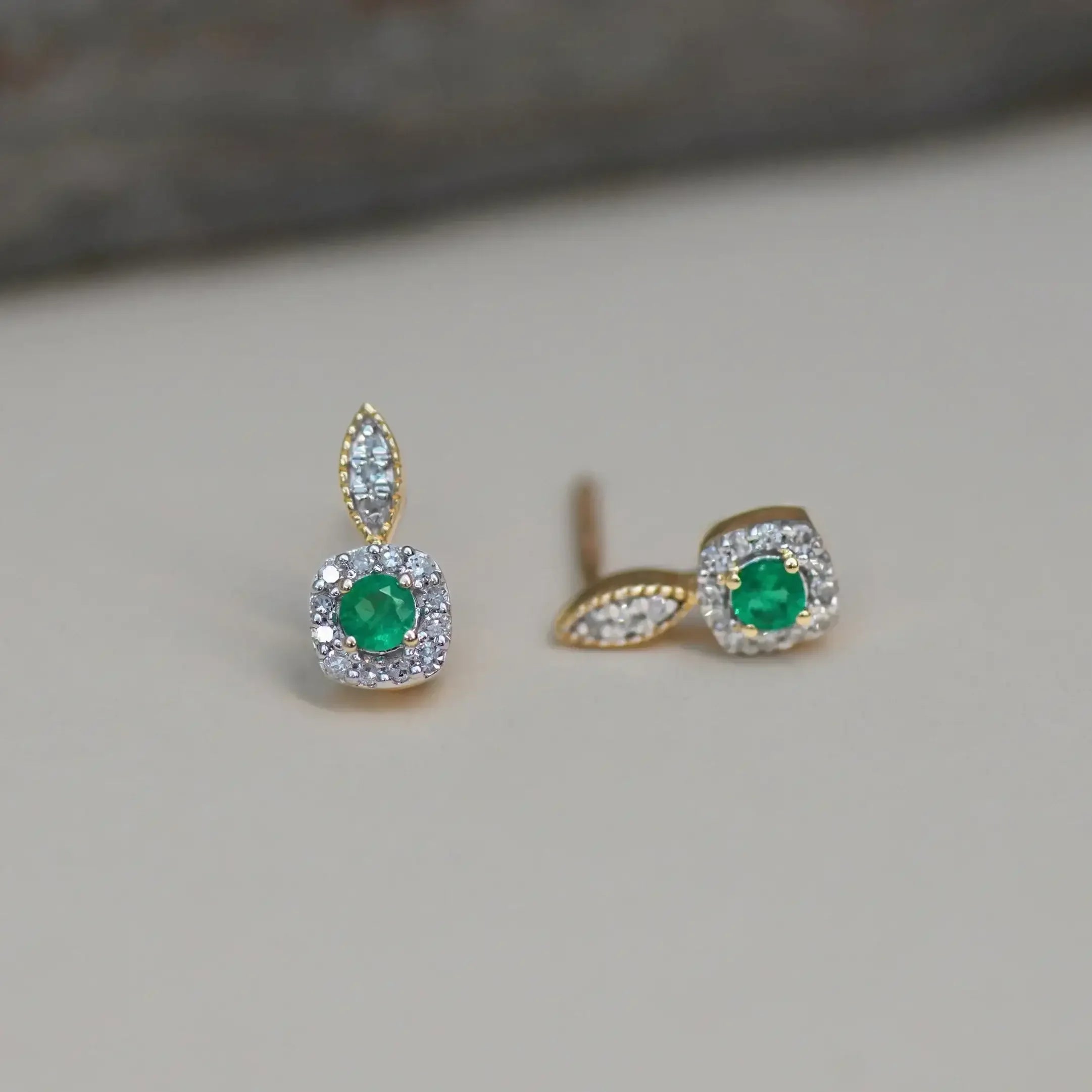 14K Solid Gold Diamond & Gemstone Halo Stud Earrings – Anygolds