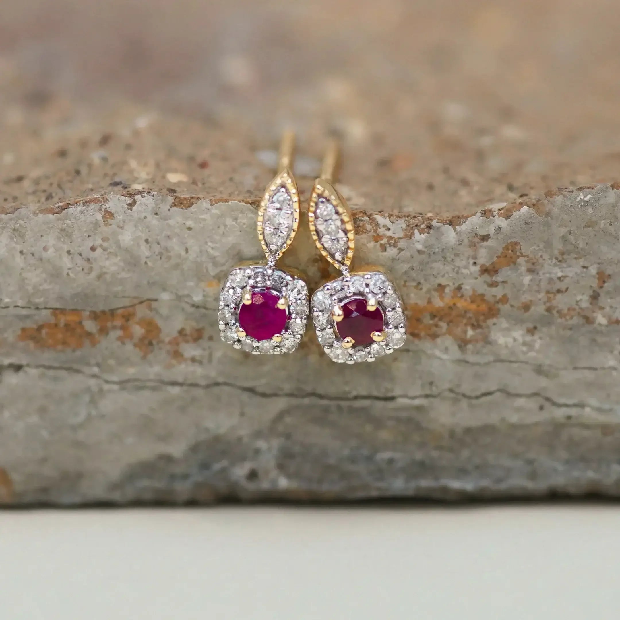 14K Solid Gold Diamond & Gemstone Halo Stud Earrings – Anygolds