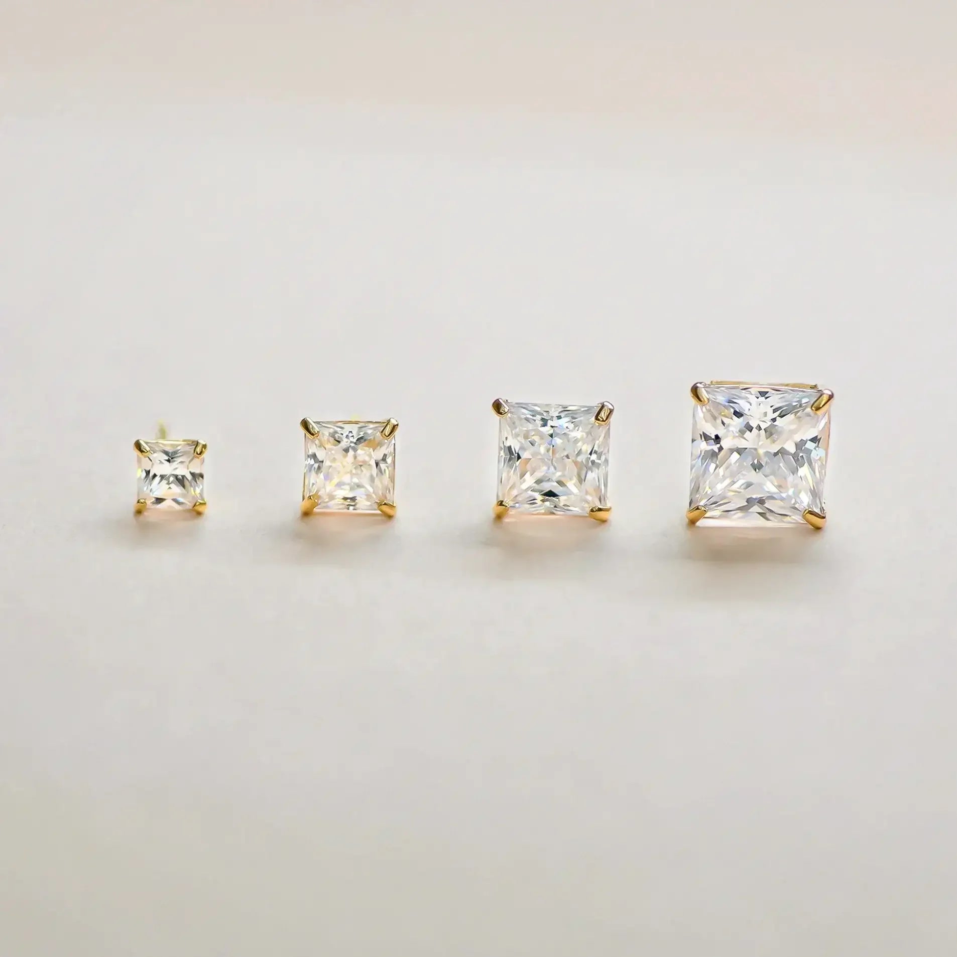 14K Solid Gold CZ Square Stud Earrings – Anygolds