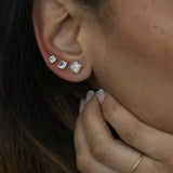 14K Solid Gold CZ Square Stud Earrings – Anygolds