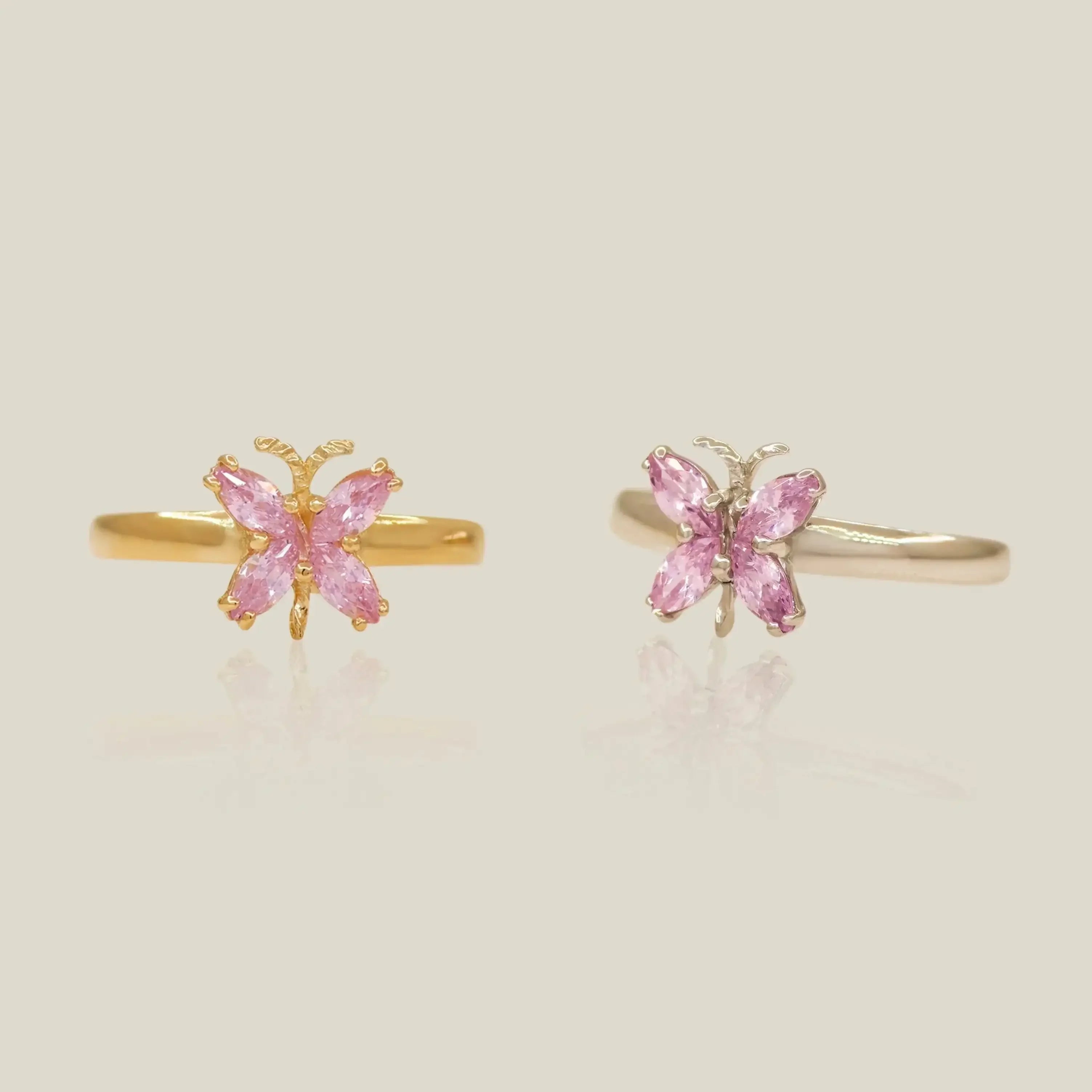 14K Solid Gold Pink Butterfly Open Ring – Anygolds