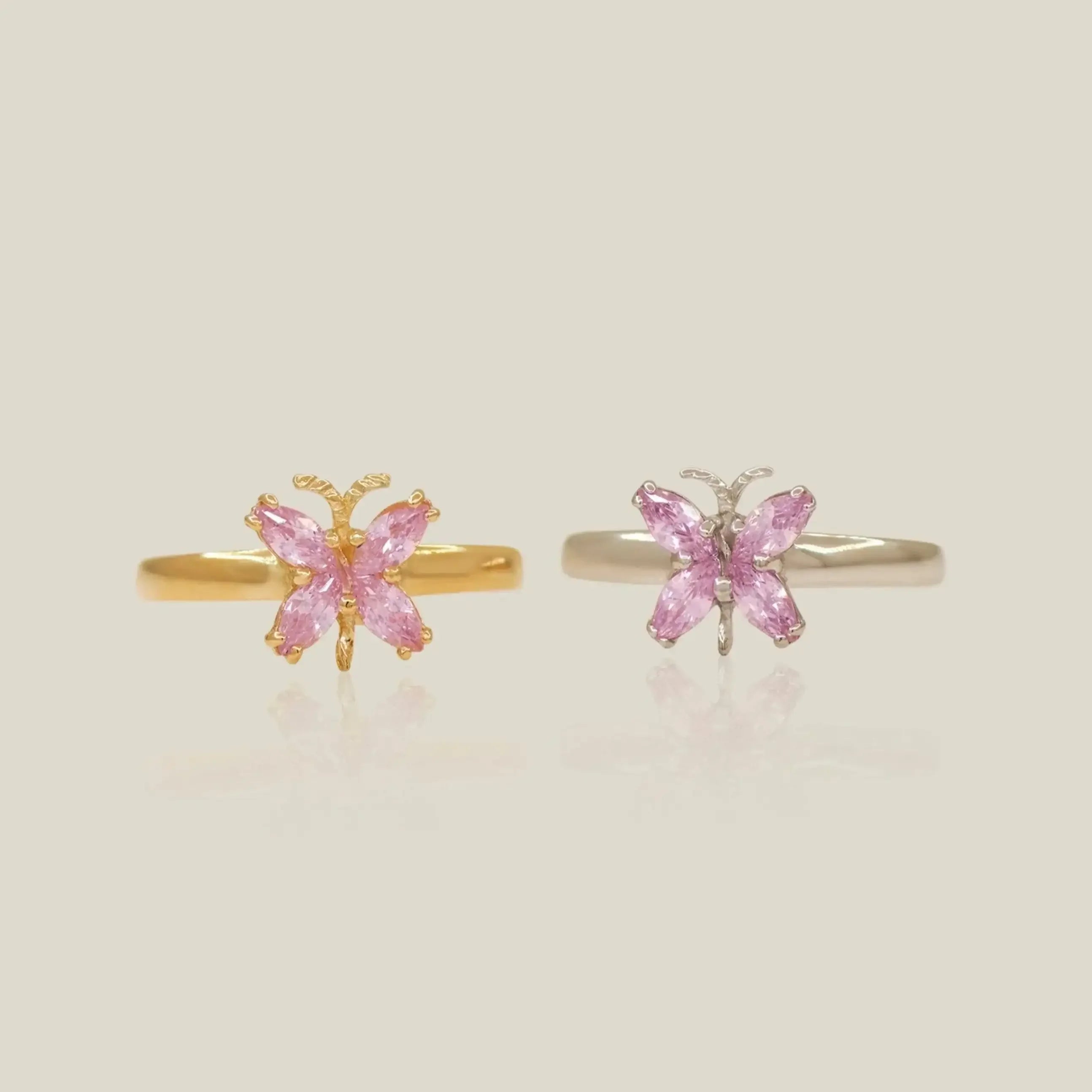 14K Solid Gold Pink Butterfly Open Ring – Anygolds