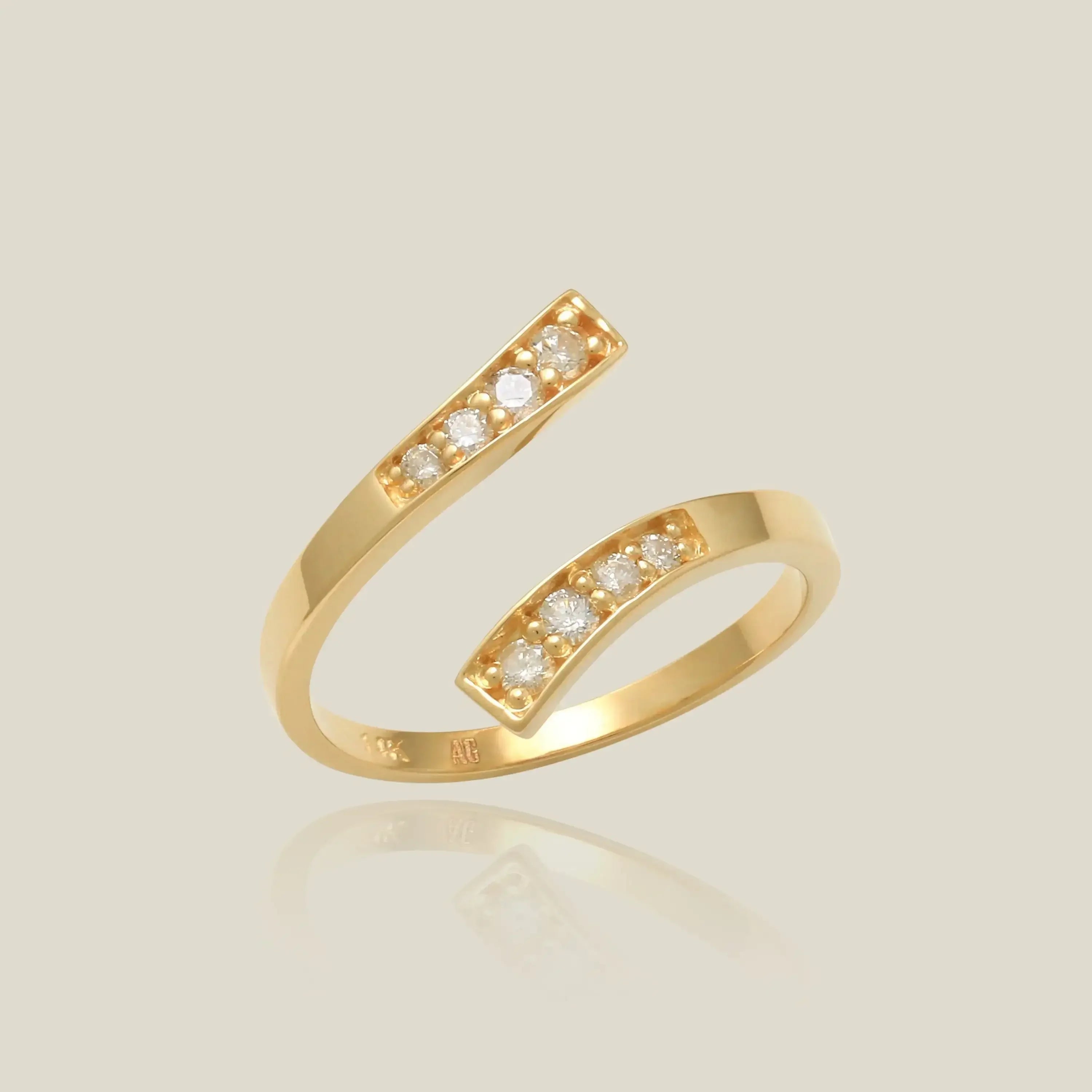14K Solid Gold Diamond Double Bar Open Ring – Anygolds